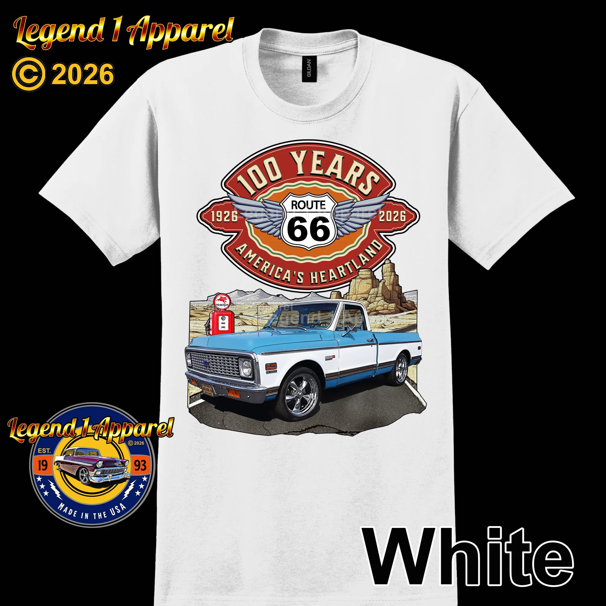 1972 Chevrolet Pick up Classic Truck Graphic Tee – Route 66 100 Years T-Shirt
