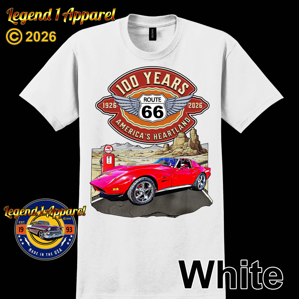 1974 Chevrolet Corvette C3 Classic Car Graphic Tee – Route 66 100 Years T-Shirt