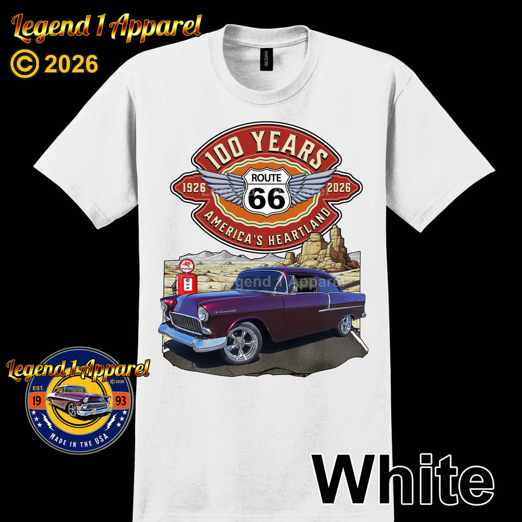 1955 Chevrolet 210 Del Ray Coupe Classic Car Graphic Tee – Route 66 100 Years T-Shirt