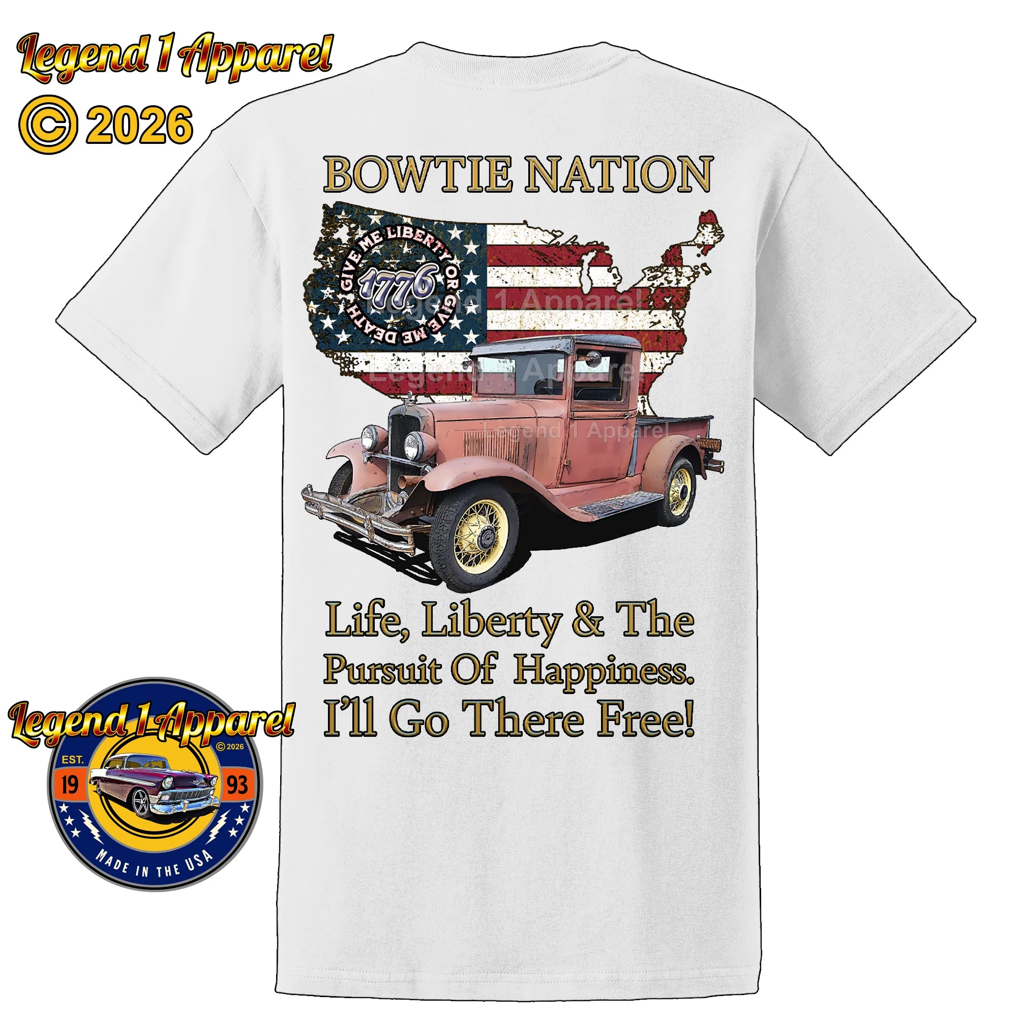 1932 Chevrolet Pick Up Truck Bowtie Nation T-Shirt – 32 Chevy Classic Truck Graphic Tee