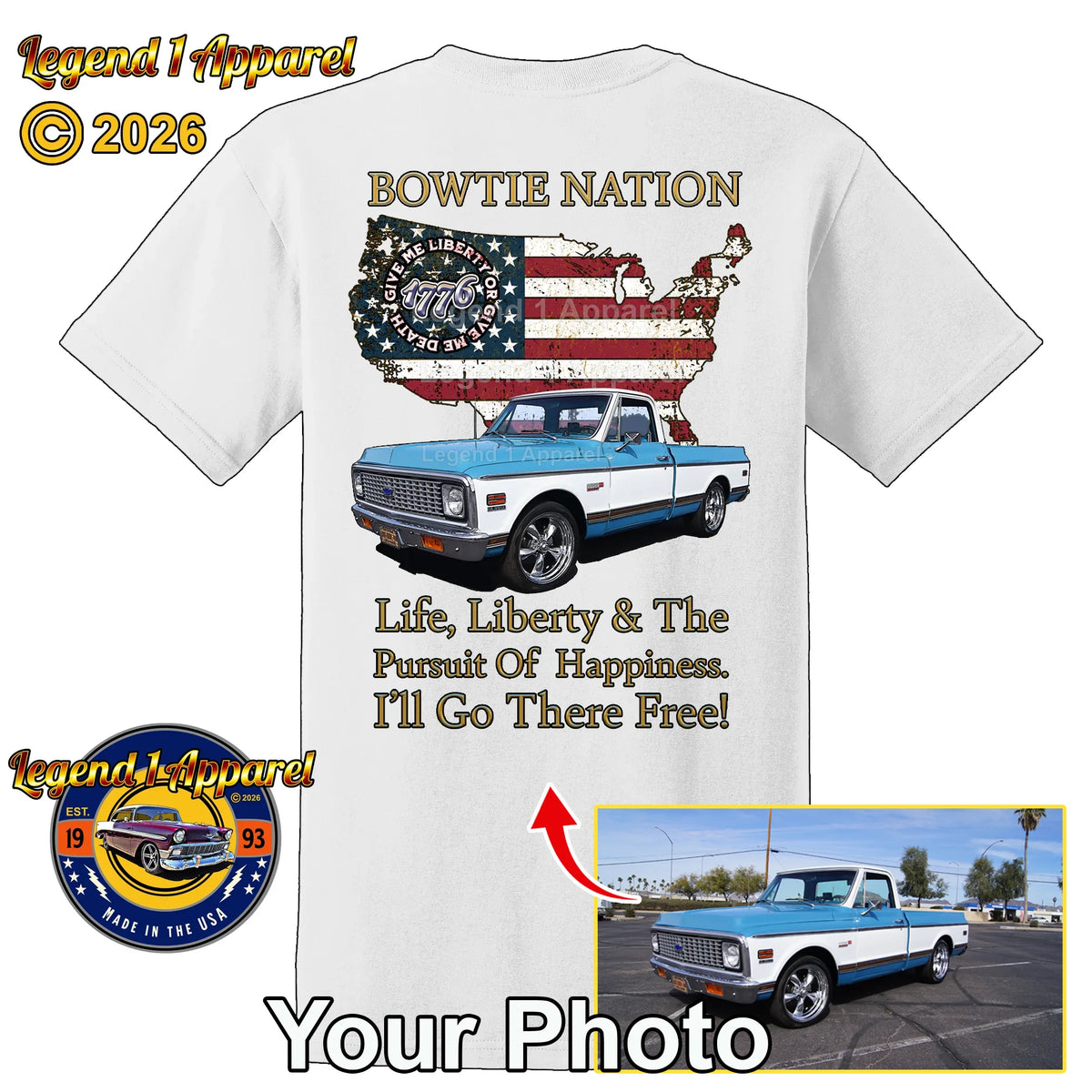 Your Classic Car or Hot Rod custom made T-shirt. Send us a picture of your car. Bowtie Nation