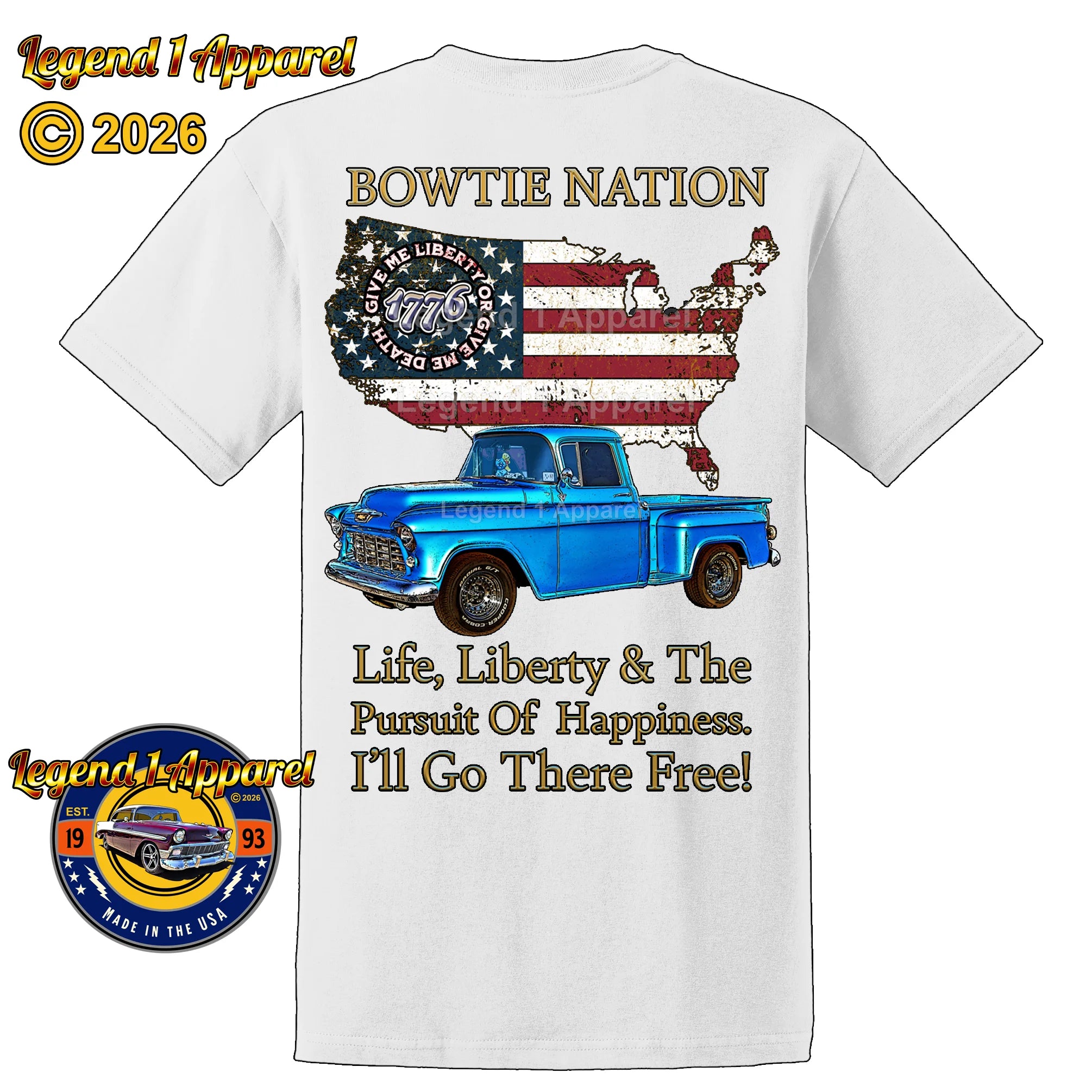 1955 Chevrolet Pick Up Truck Bowtie Nation T-Shirt – 55 Chevy Classic Truck Graphic Tee