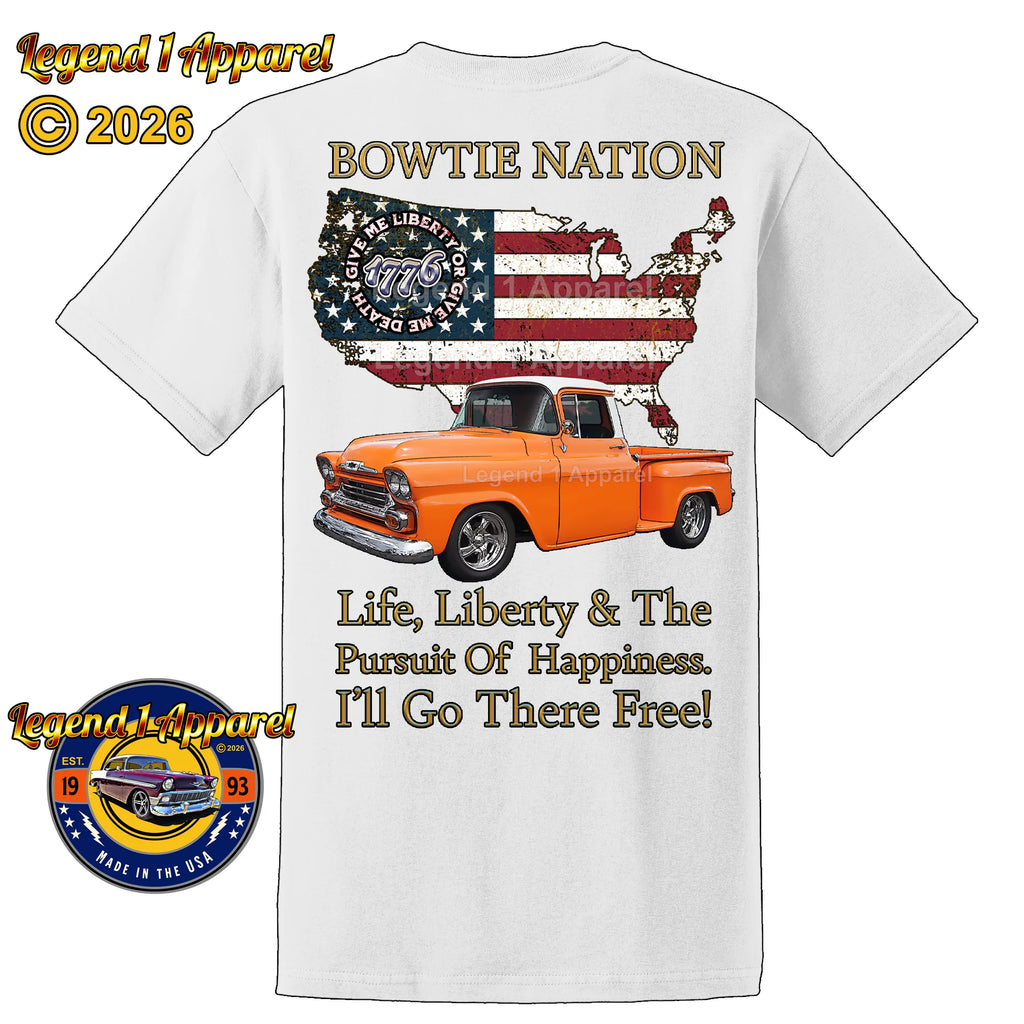 1958 Chevrolet Pick Up Truck Bowtie Nation T-Shirt – 58 Chevy Classic Truck Graphic Tee