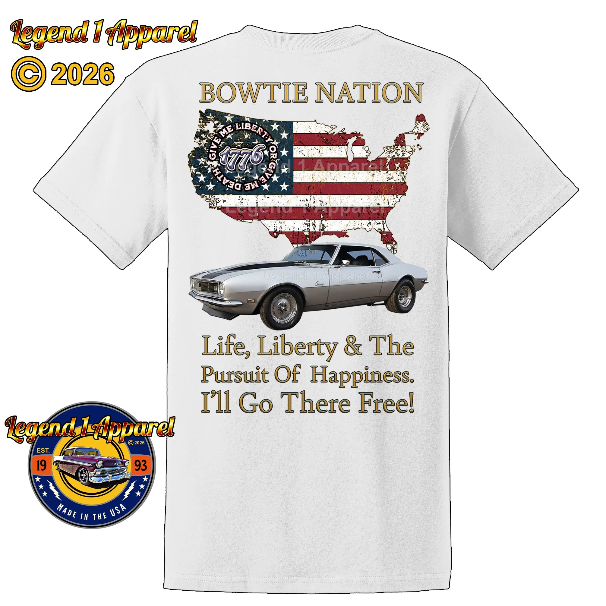 1968 Chevrolet Camaro Bowtie Nation T-Shirt – 68 Chevy Classic Car Graphic Tee
