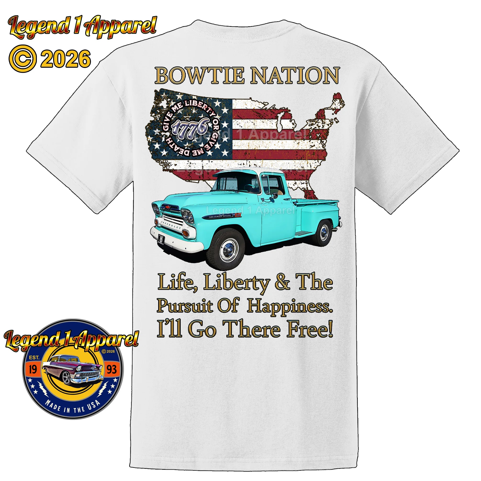1959 Chevrolet Pick Up Truck Bowtie Nation T-Shirt – 59 Chevy Classic Truck Graphic Tee