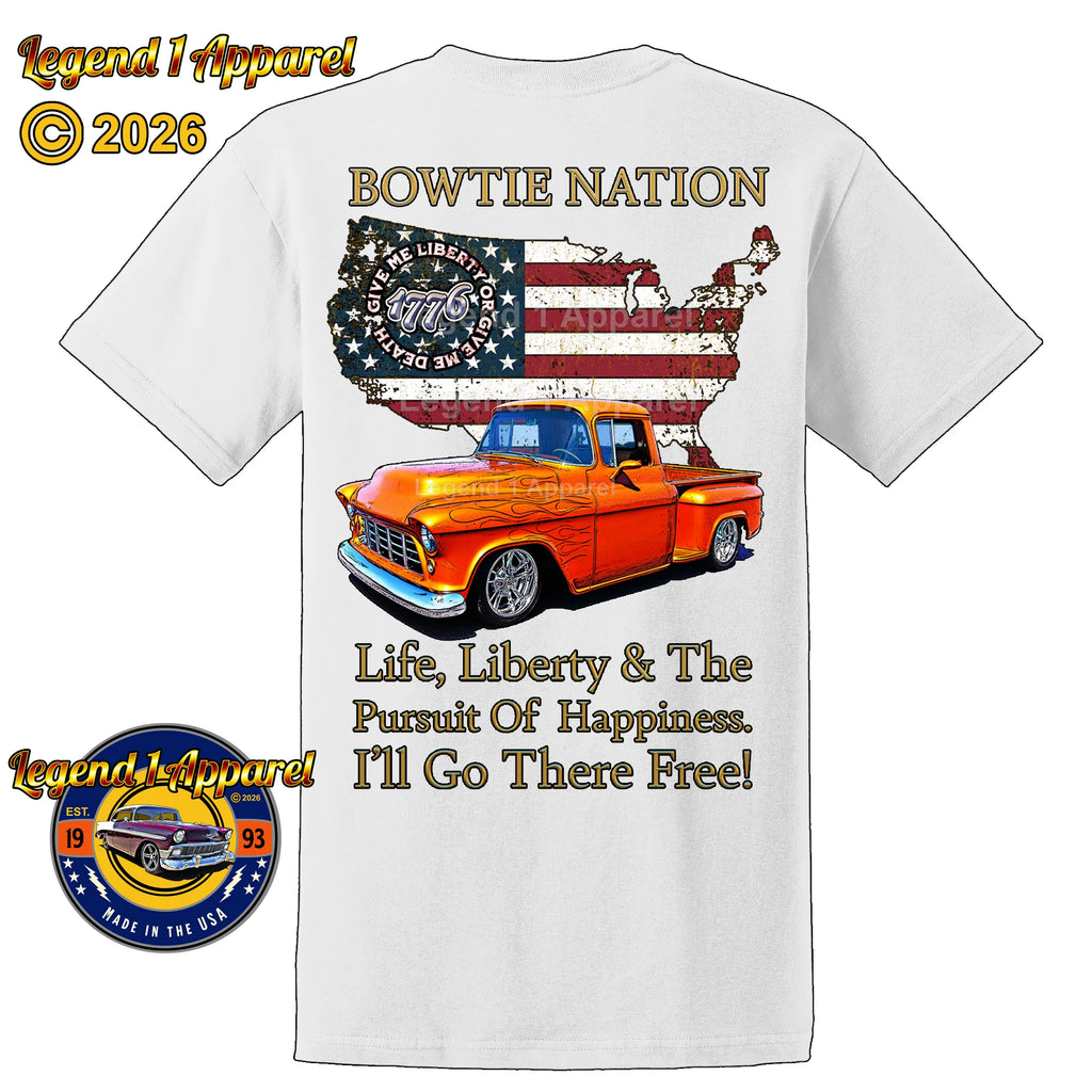 1955 Chevrolet Pick Up Truck Bowtie Nation T-Shirt – 55 Chevy Classic Truck Graphic Tee