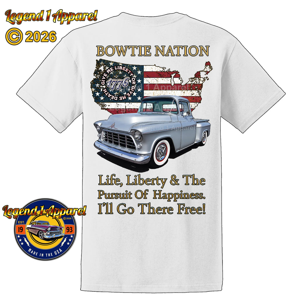 1955 Chevrolet Pick Up Truck Bowtie Nation T-Shirt – 55 Chevy Classic Truck Graphic Tee