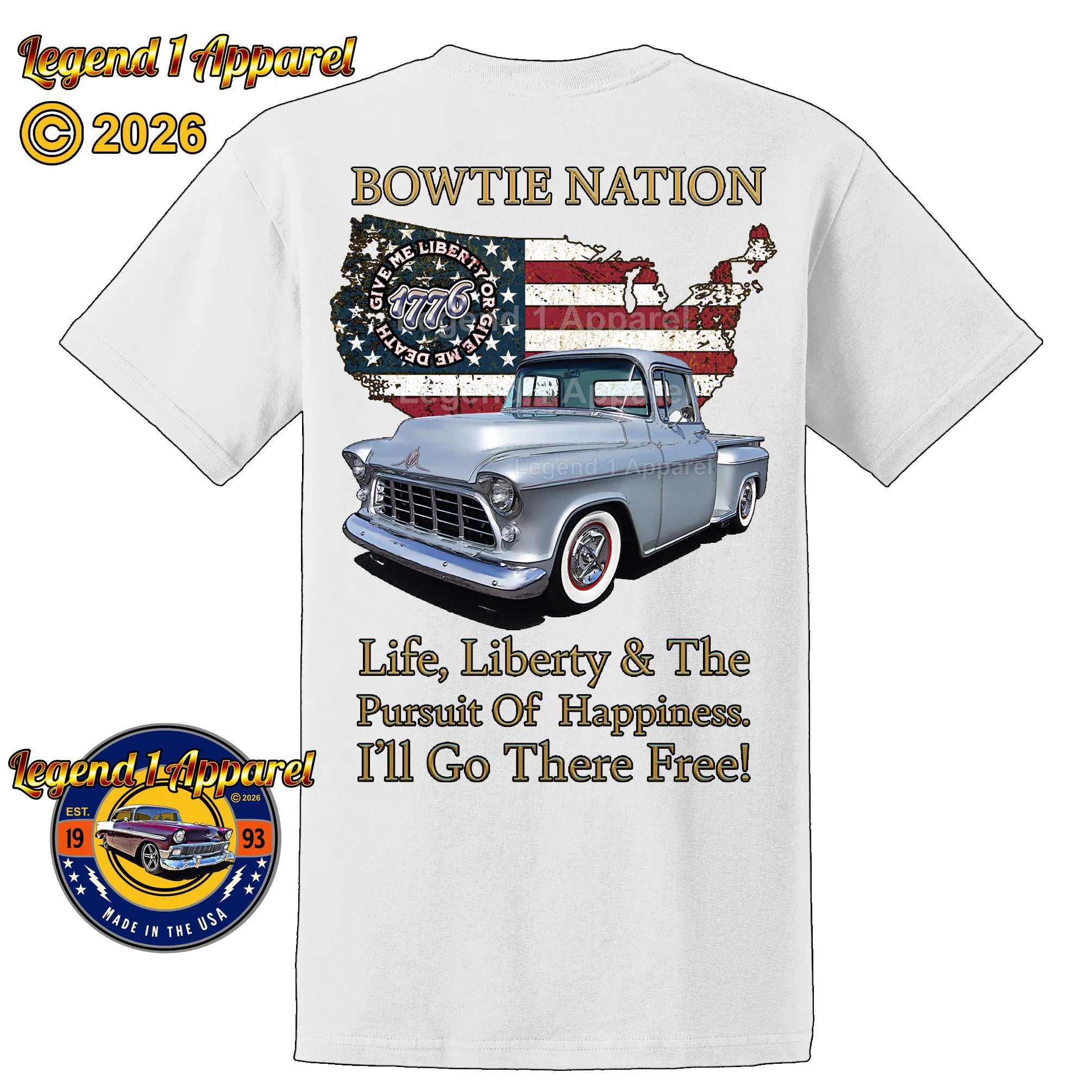 1955 Chevrolet Pick Up Truck Bowtie Nation T-Shirt – 55 Chevy Classic Truck Graphic Tee