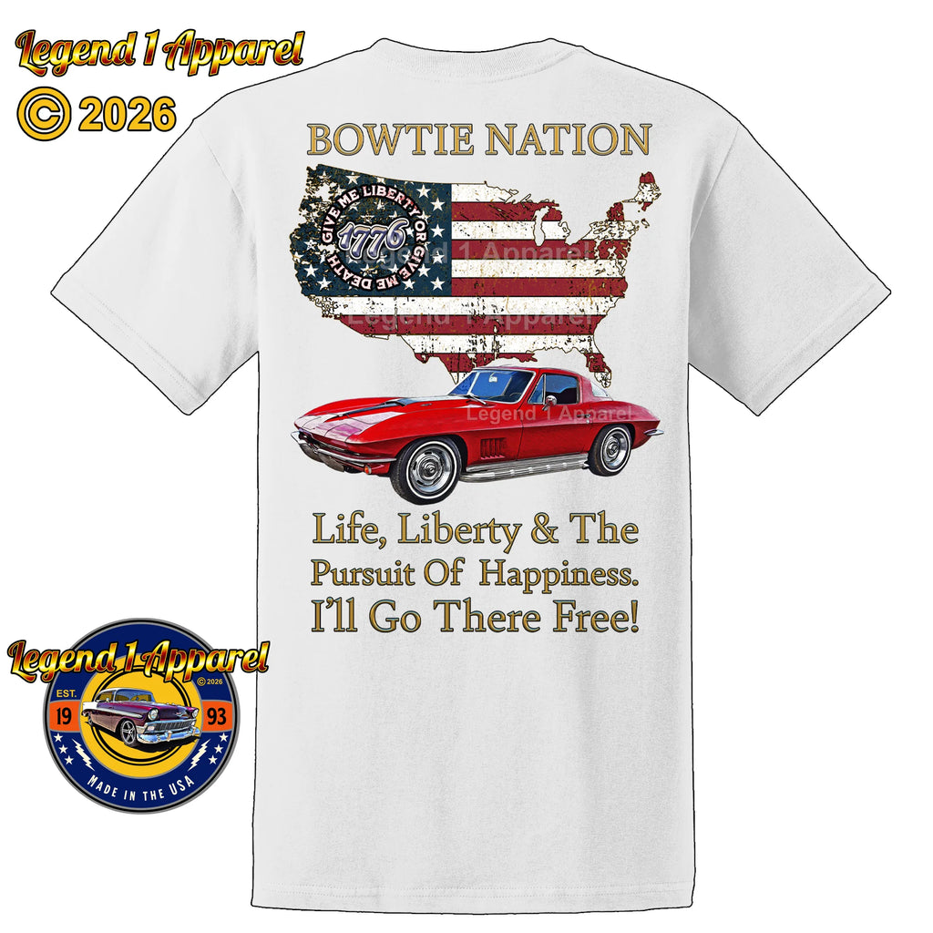1967 Chevrolet C2 Corvette Bowtie Nation T-Shirt – 67 Chevy Classic Car Graphic Tee