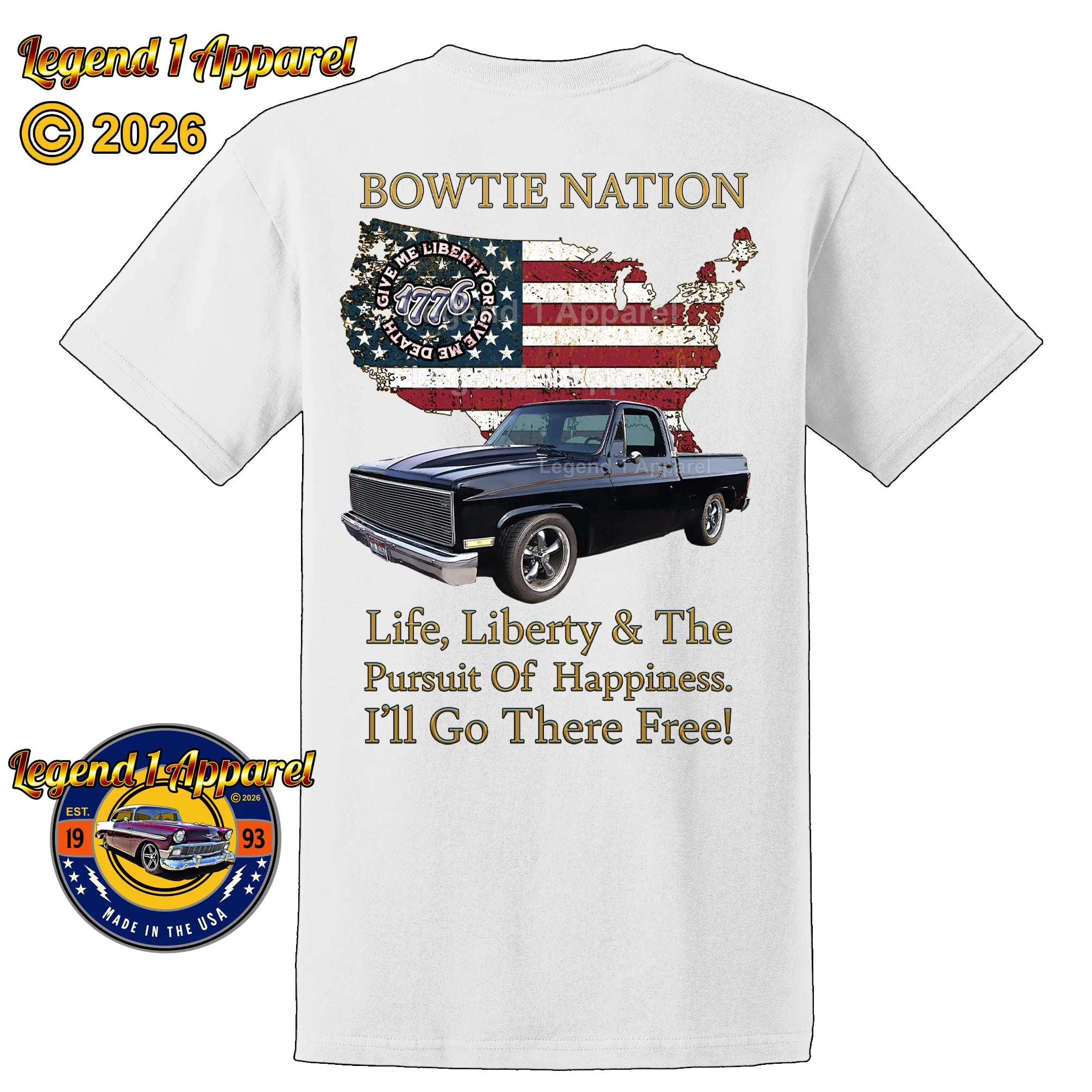 1985 Chevrolet C10 Square Body Pick Up Truck Bowtie Nation T-Shirt – 85 Chevy Classic Truck Graphic Tee