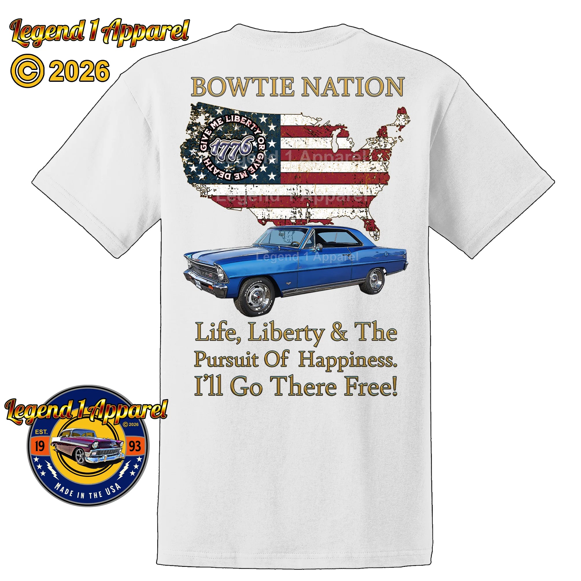 1967 Chevrolet Nova SS Bowtie Nation T-Shirt – 67 Chevy Classic Car Graphic Tee