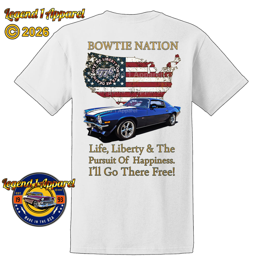 1973 Chevrolet Camaro Bowtie Nation T-Shirt – 73 Chevy Classic Car Graphic Tee