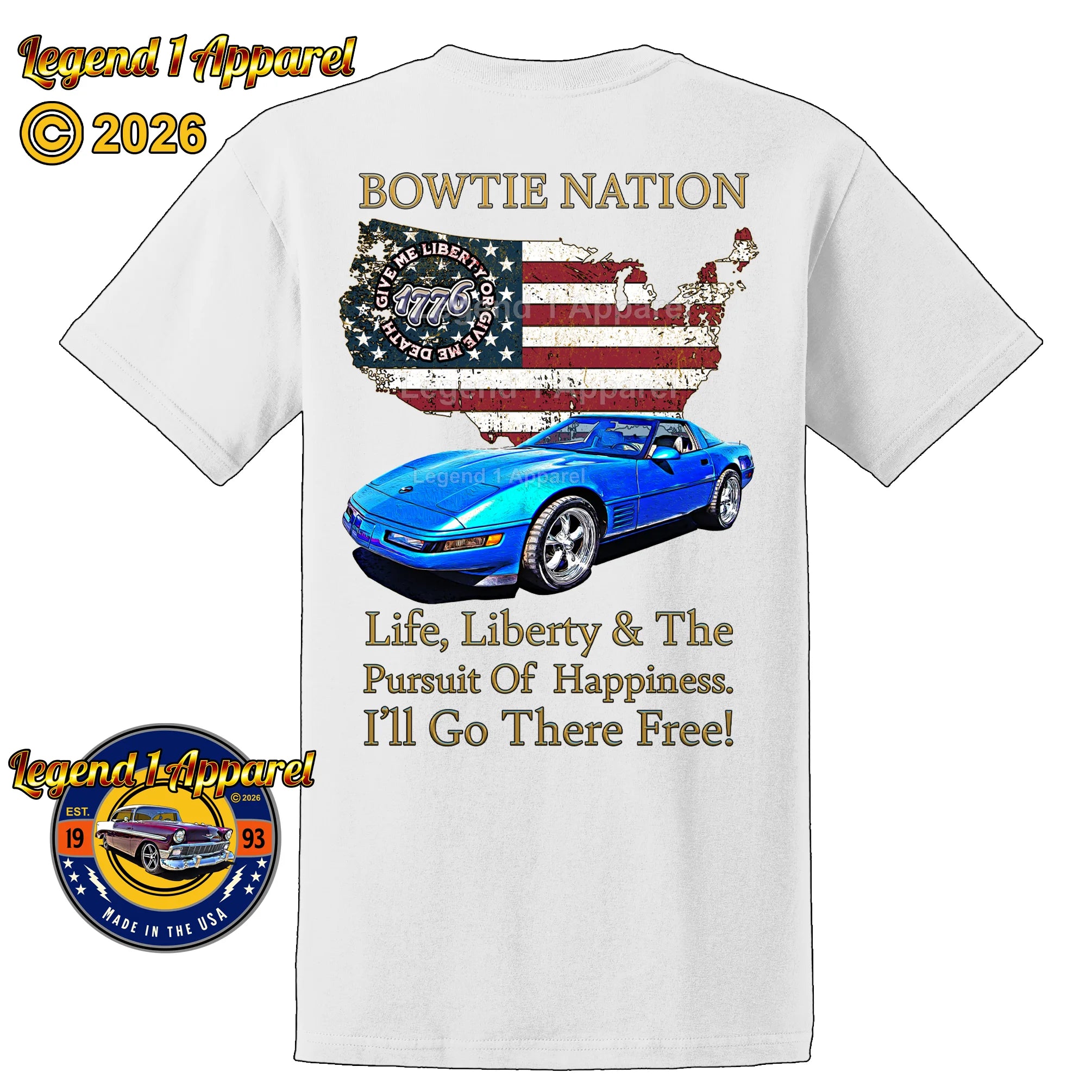 1992 Chevrolet C4 Corvette Bowtie Nation T-Shirt – 92 Chevy Classic Car Graphic Tee