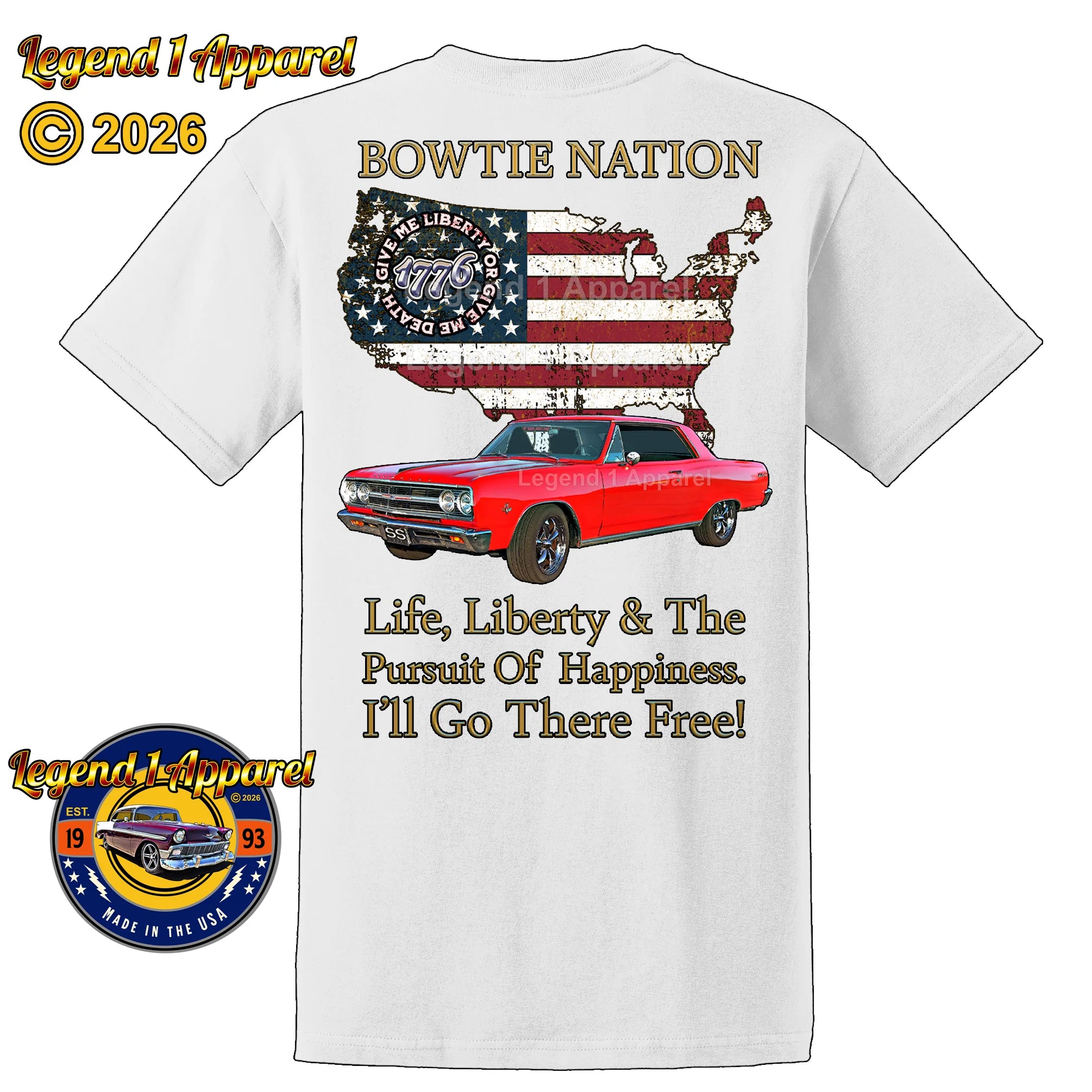 1965 Chevrolet Chevelle SS Bowtie Nation T-Shirt – 65 Chevy Classic Car Graphic Tee