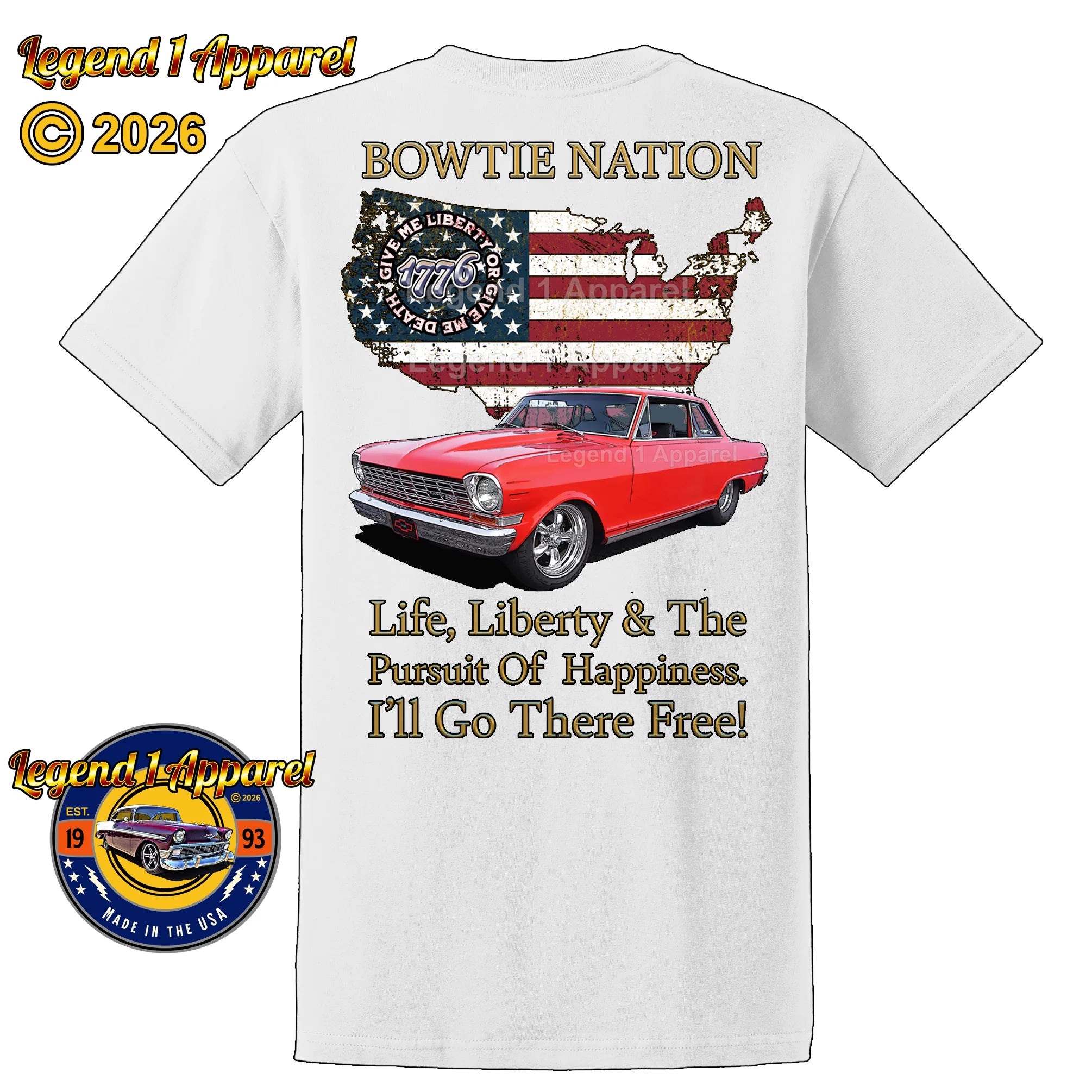 1964 Chevrolet Nova SS Bowtie Nation T-Shirt – 64 Chevy Classic Car Graphic Tee