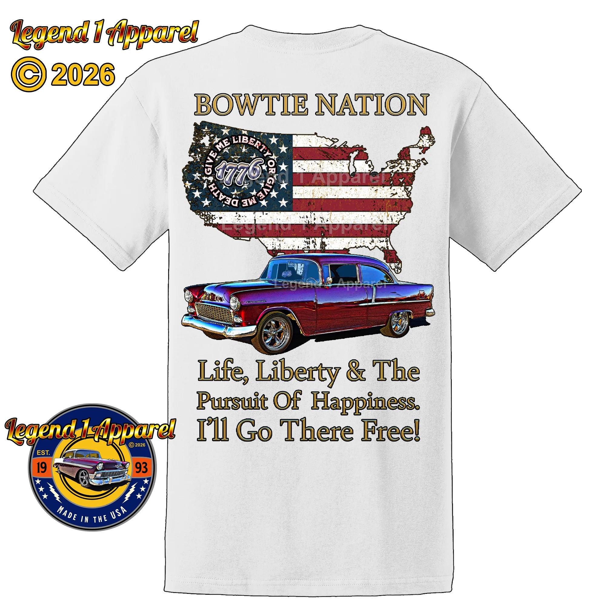 1955 Chevrolet DelRay Bowtie Nation T-Shirt – 55 Chevy Classic Car Graphic Tee