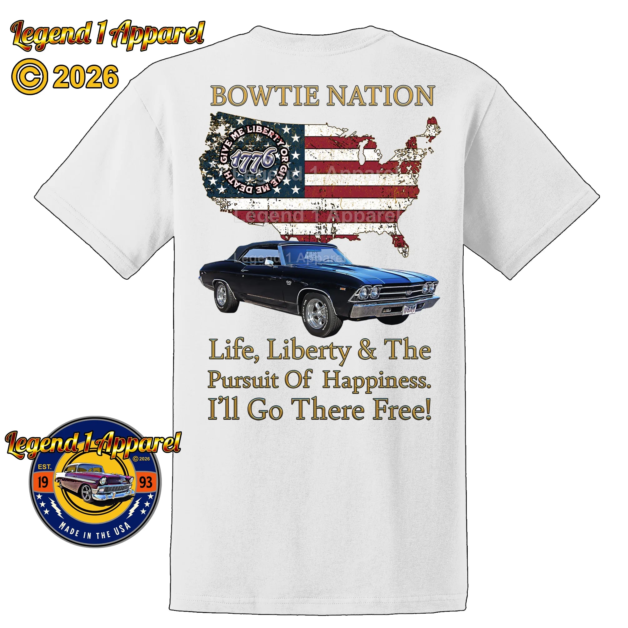 1969 Chevrolet Chevelle Convertible SS Bowtie Nation T-Shirt – 69 Chevy Classic Car Graphic Tee