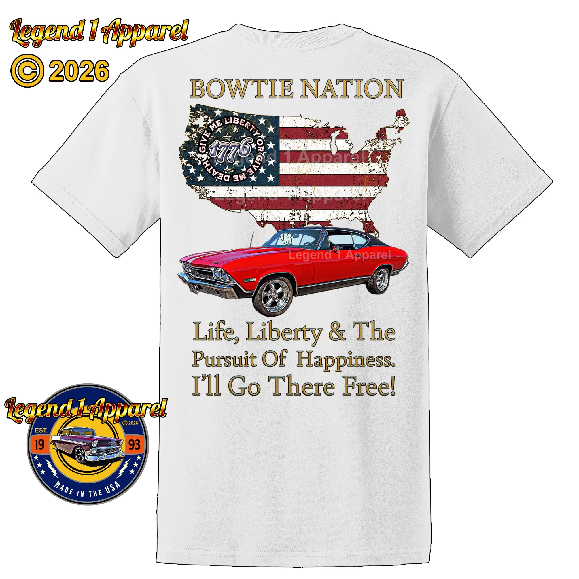 1968 Chevrolet Chevelle SS Bowtie Nation T-Shirt – 68 Chevy Classic Car Graphic Tee