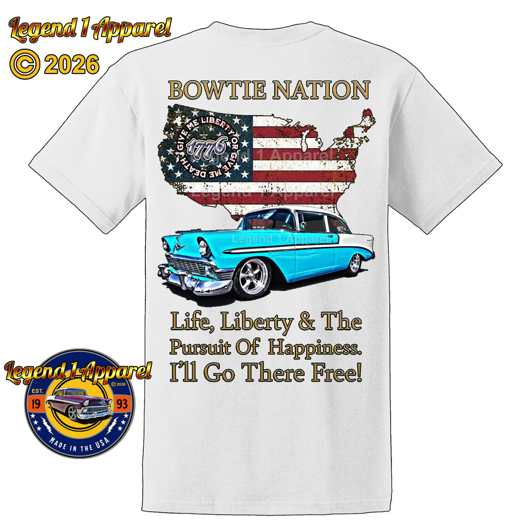 1956 Chevrolet Bel Air Bowtie Nation T-Shirt – 56 Chevy Classic Car Graphic Tee