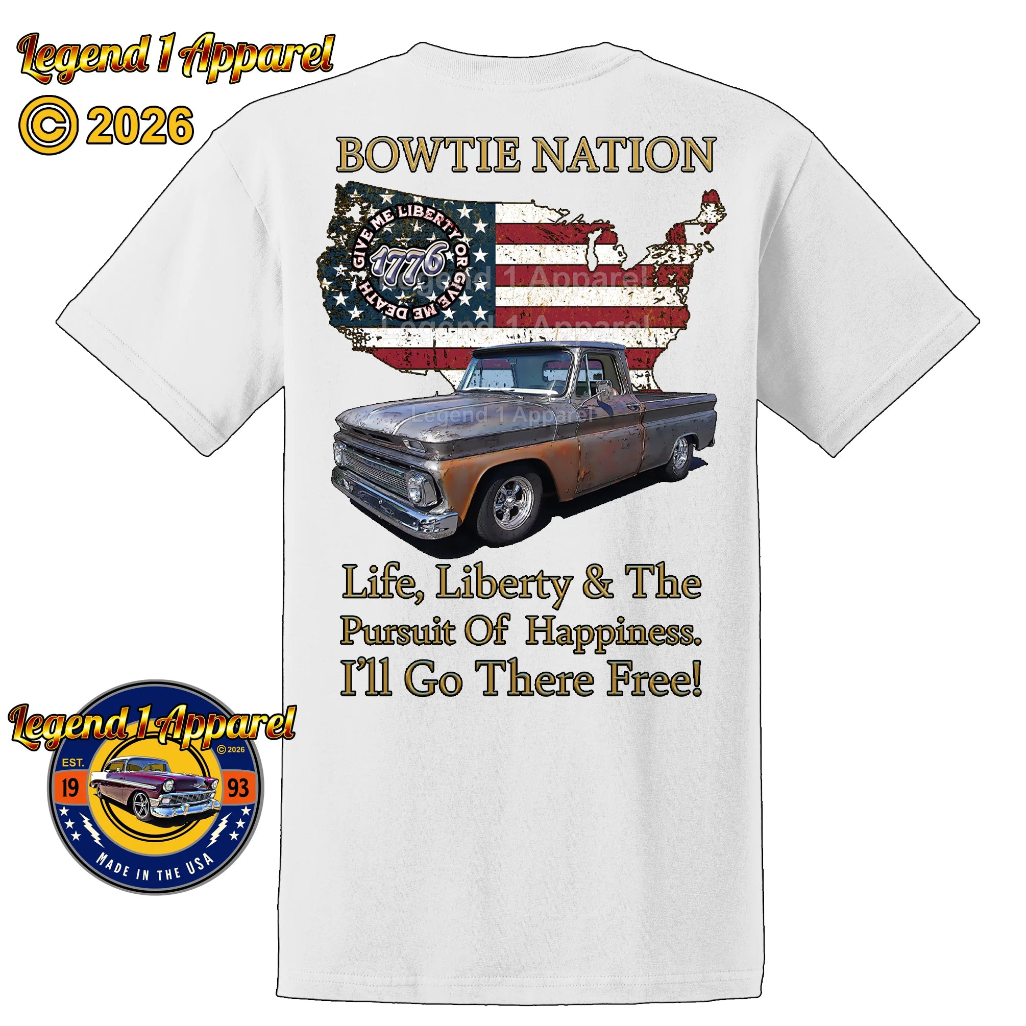 1965 Chevrolet Pick Up Truck Bowtie Nation T-Shirt – 65 Chevy Classic Truck Graphic Tee