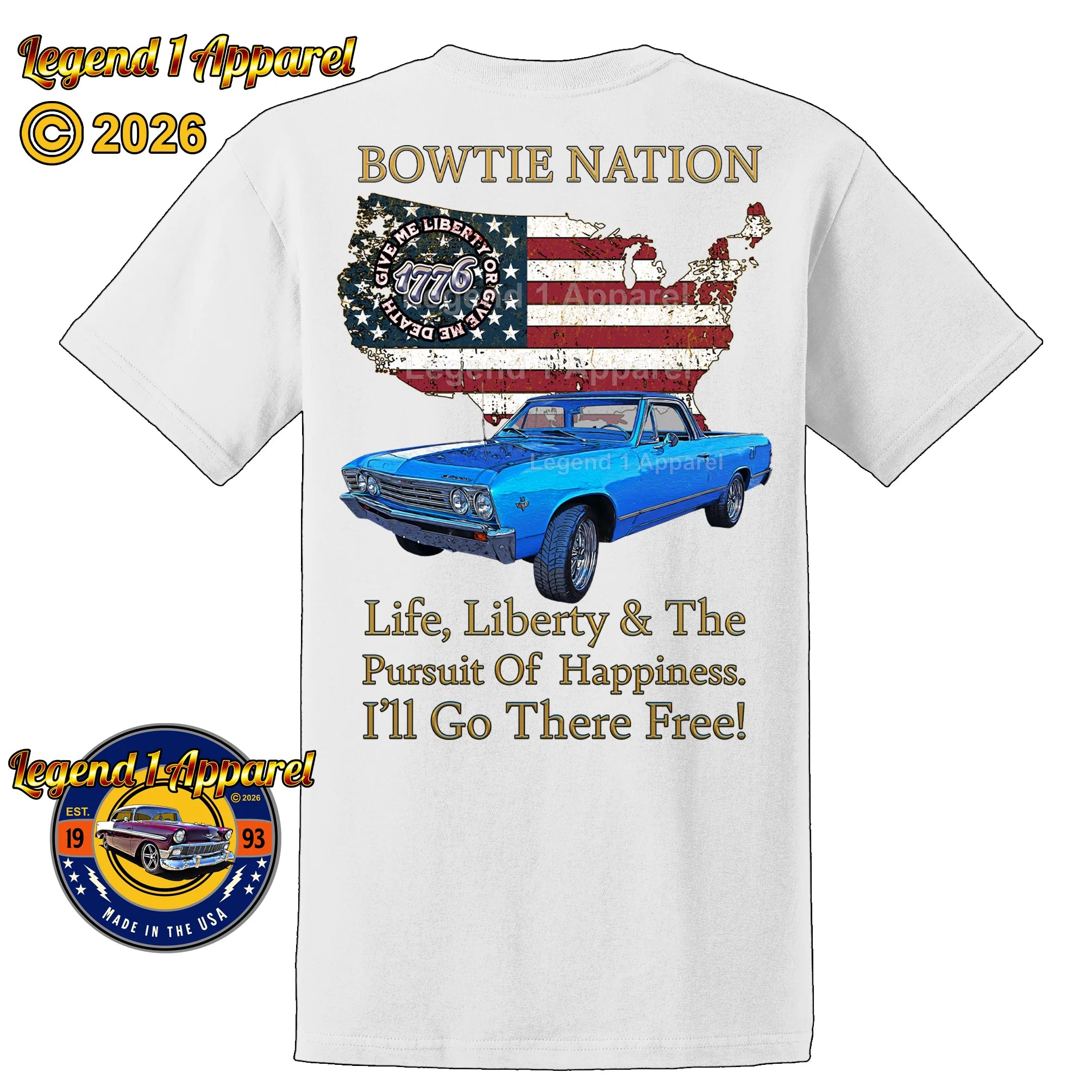 1967 Chevrolet El Camino Bowtie Nation T-Shirt – 67 Chevy Classic Truck Graphic Tee