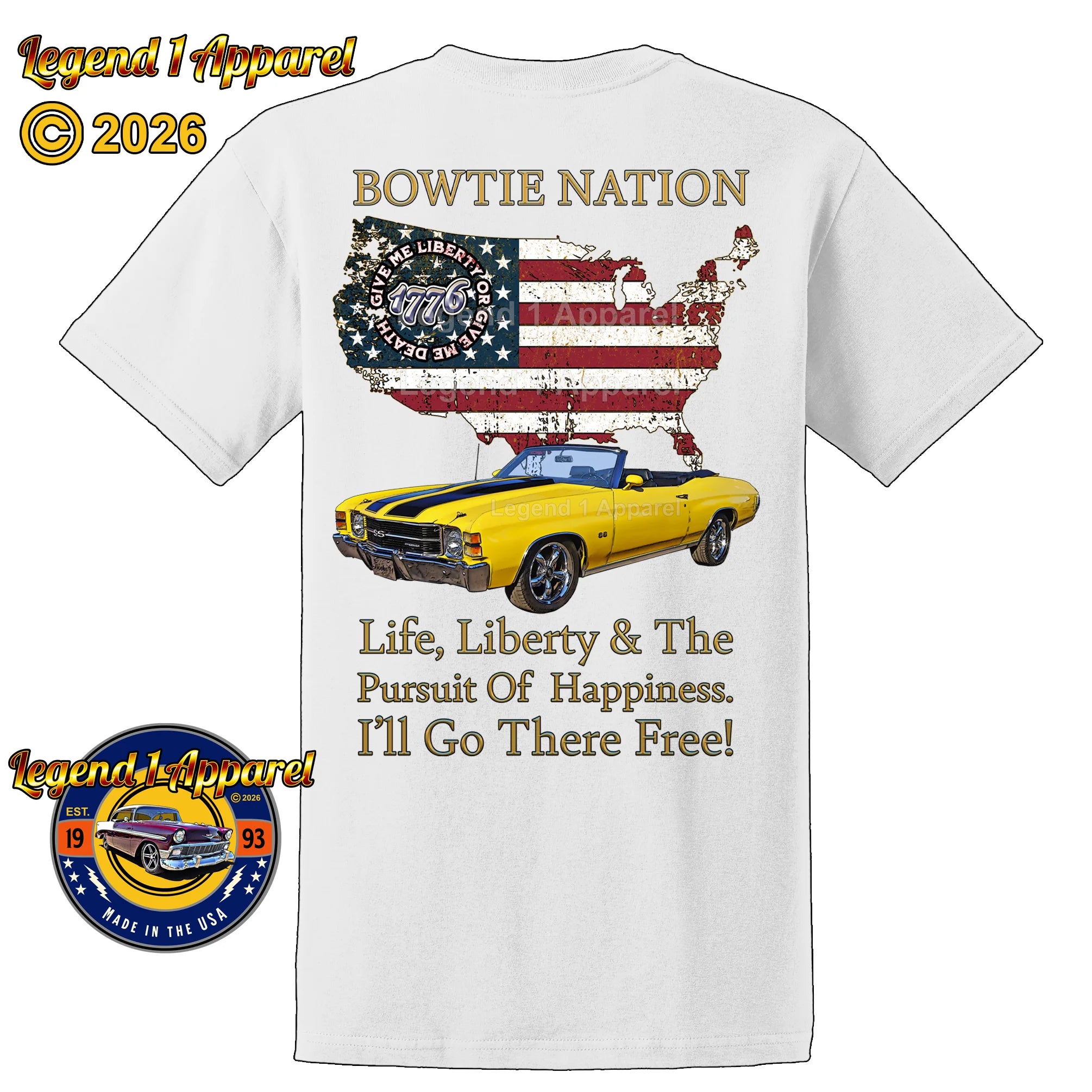 1971 Chevrolet Chevelle Convertible SS Bowtie Nation T-Shirt – 71 Chevy Classic Car Graphic Tee