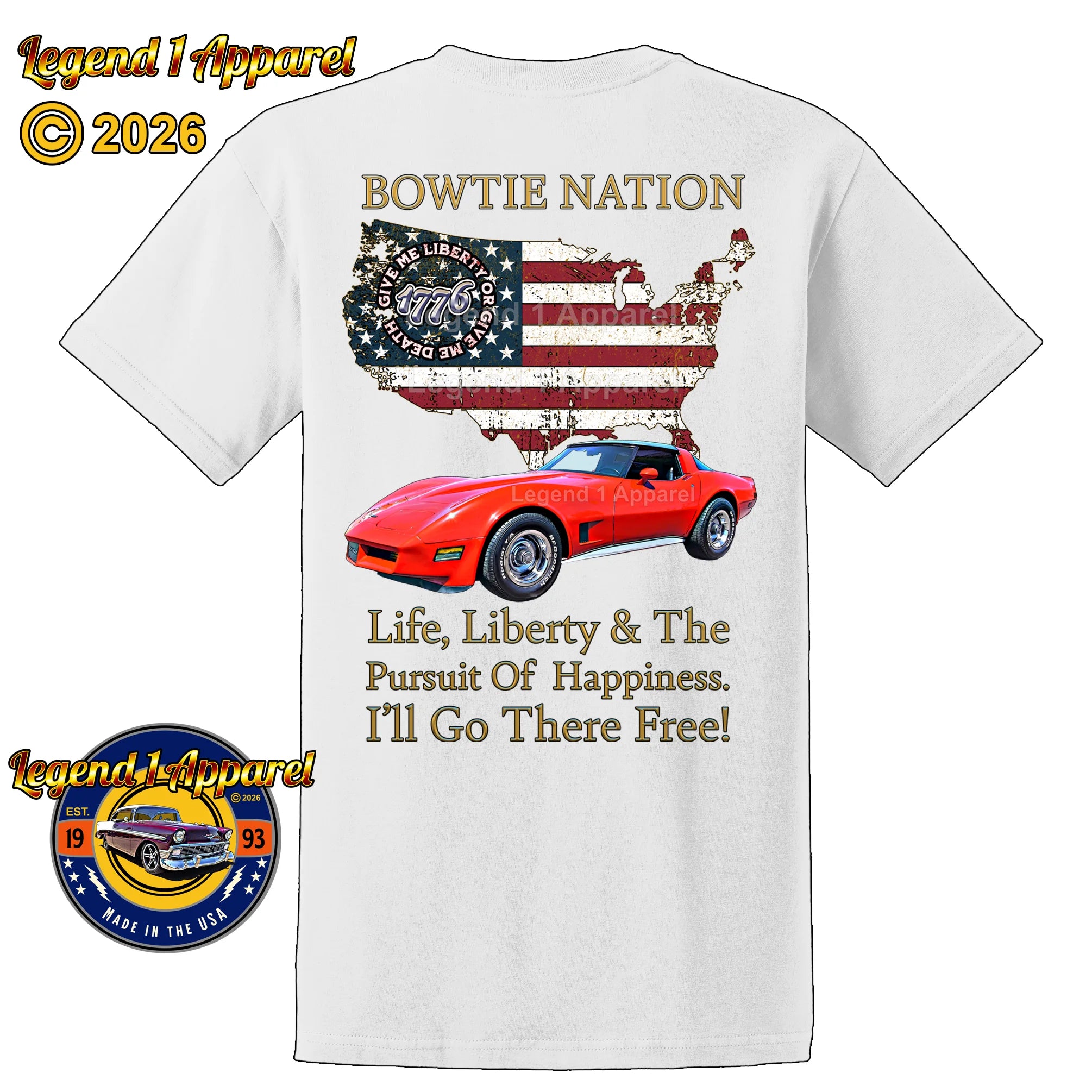 1980 Chevrolet C3 Corvette Bowtie Nation T-Shirt – 80 Chevy Classic Car Graphic Tee