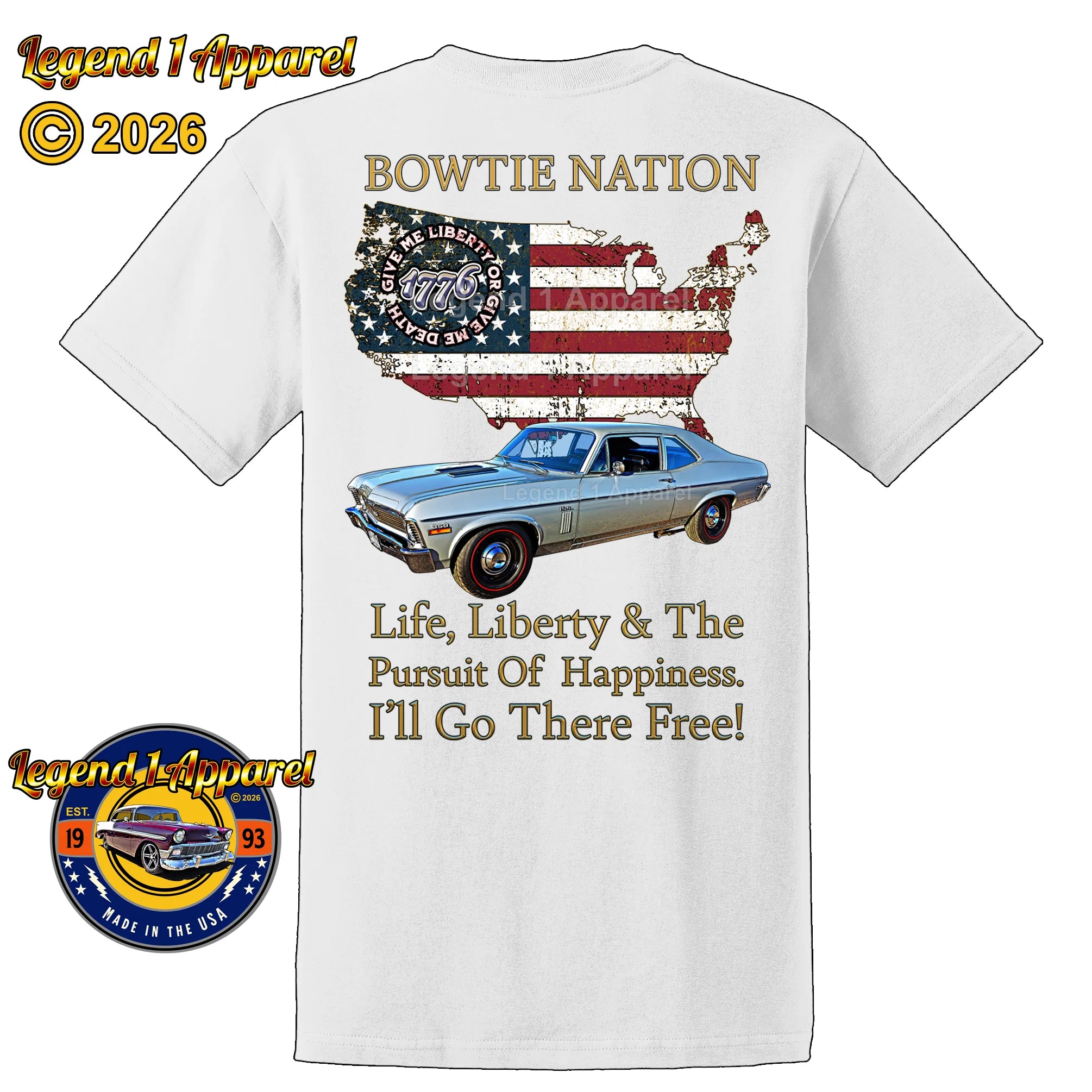 1970 Chevrolet Nova SS Bowtie Nation T-Shirt – 70 Chevy Classic Car Graphic Tee