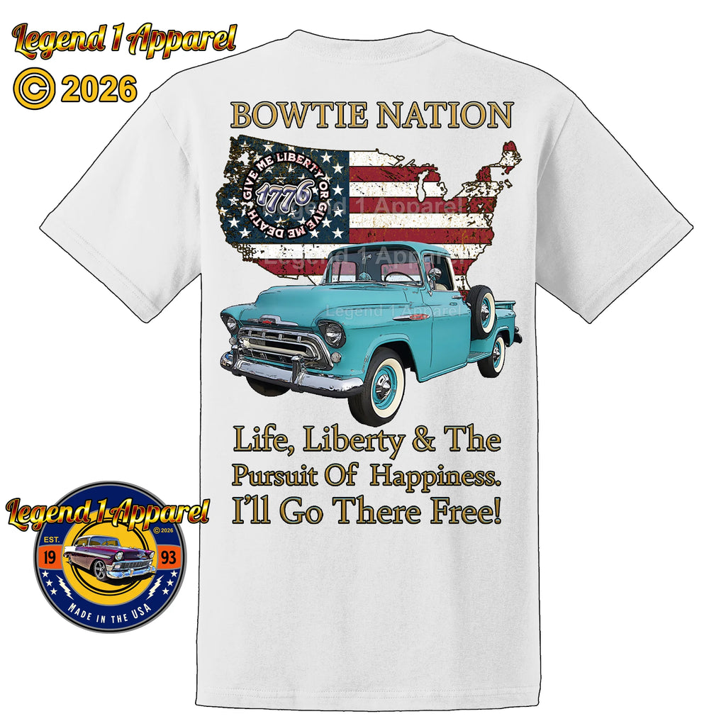 1957 Chevrolet Pick Up Truck Bowtie Nation T-Shirt – 57 Chevy Classic Truck Graphic Tee