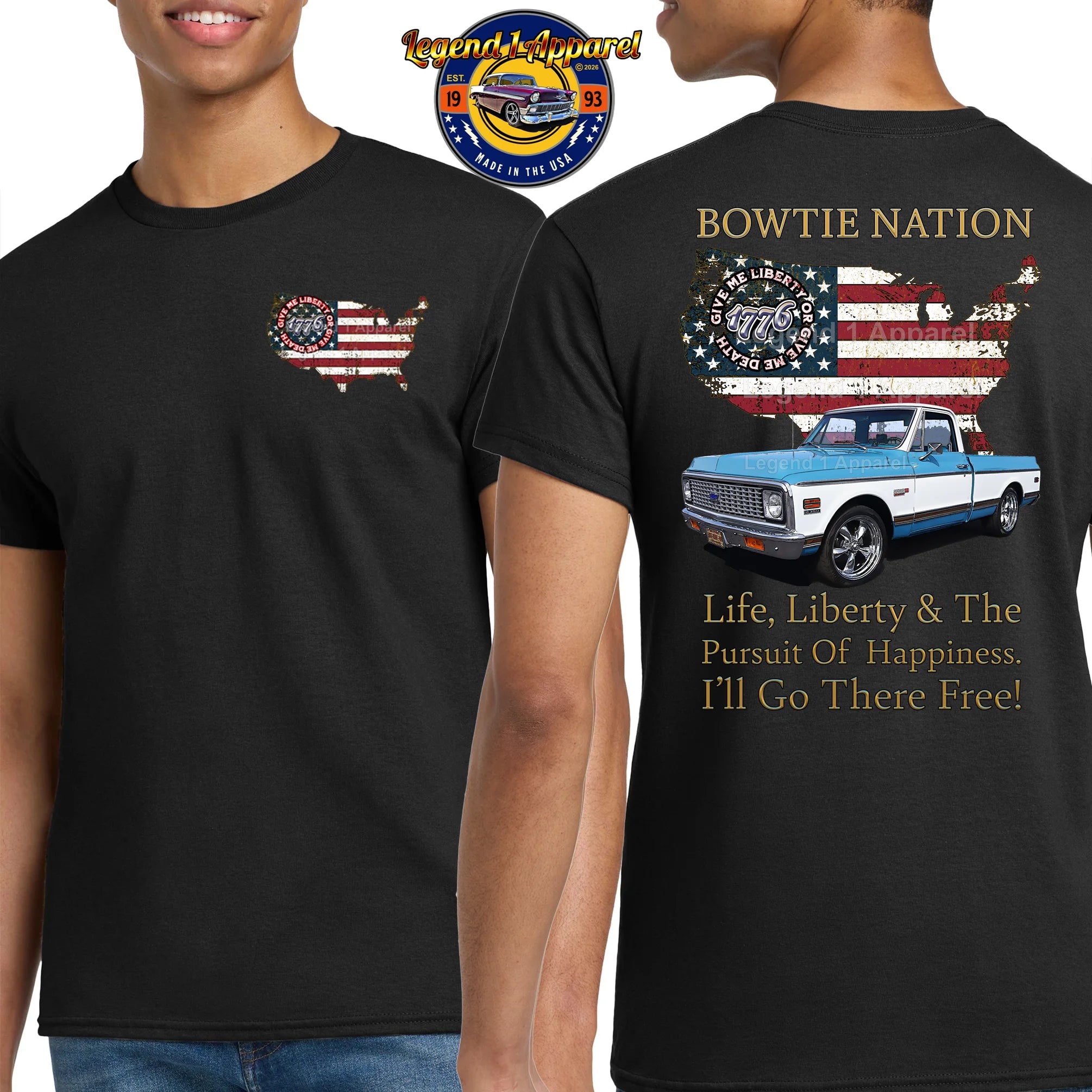 1972 Chevrolet Pick Up Truck Bowtie Nation T-Shirt – 72 Chevy Classic Truck Graphic Tee