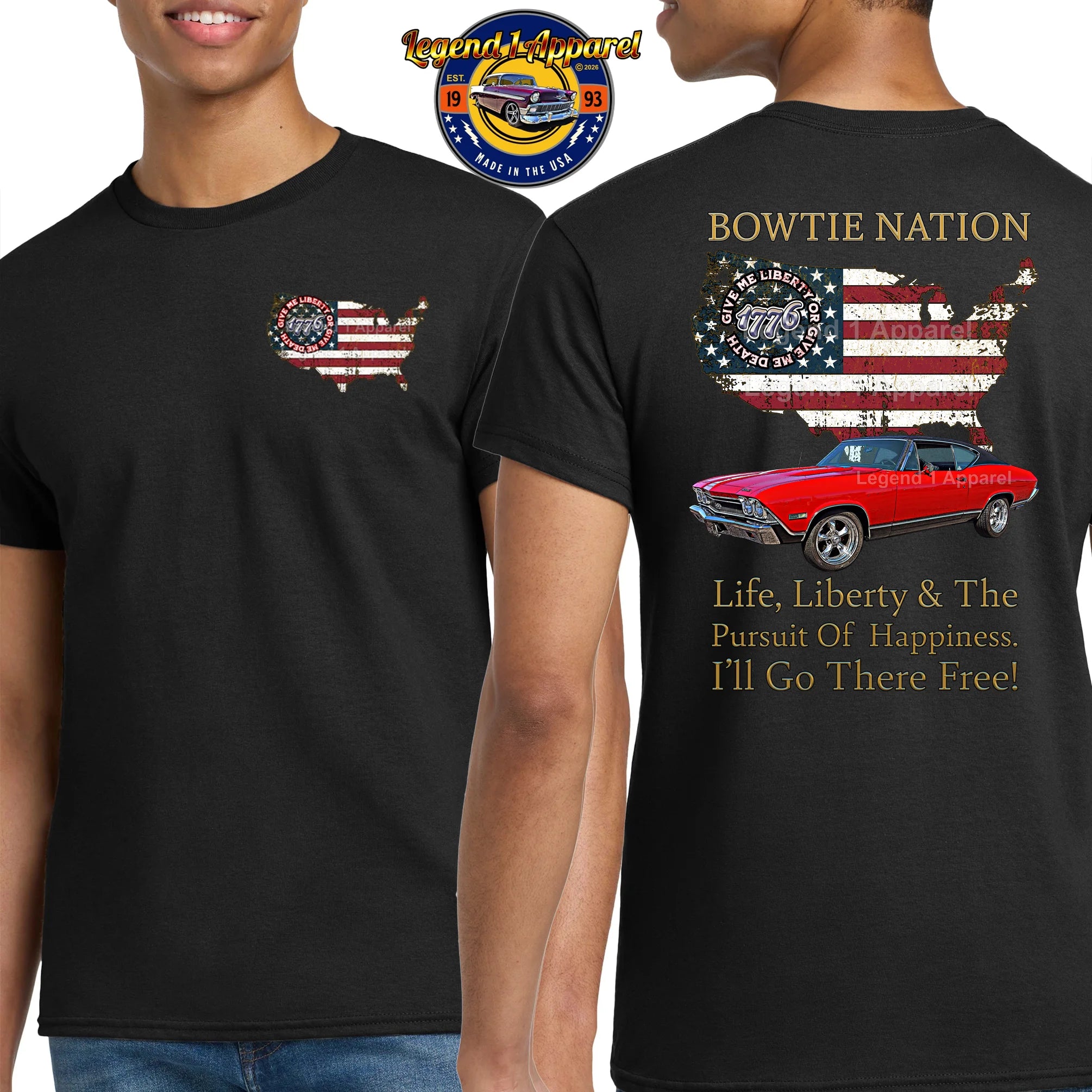 1968 Chevrolet Chevelle SS Bowtie Nation T-Shirt – 68 Chevy Classic Car Graphic Tee