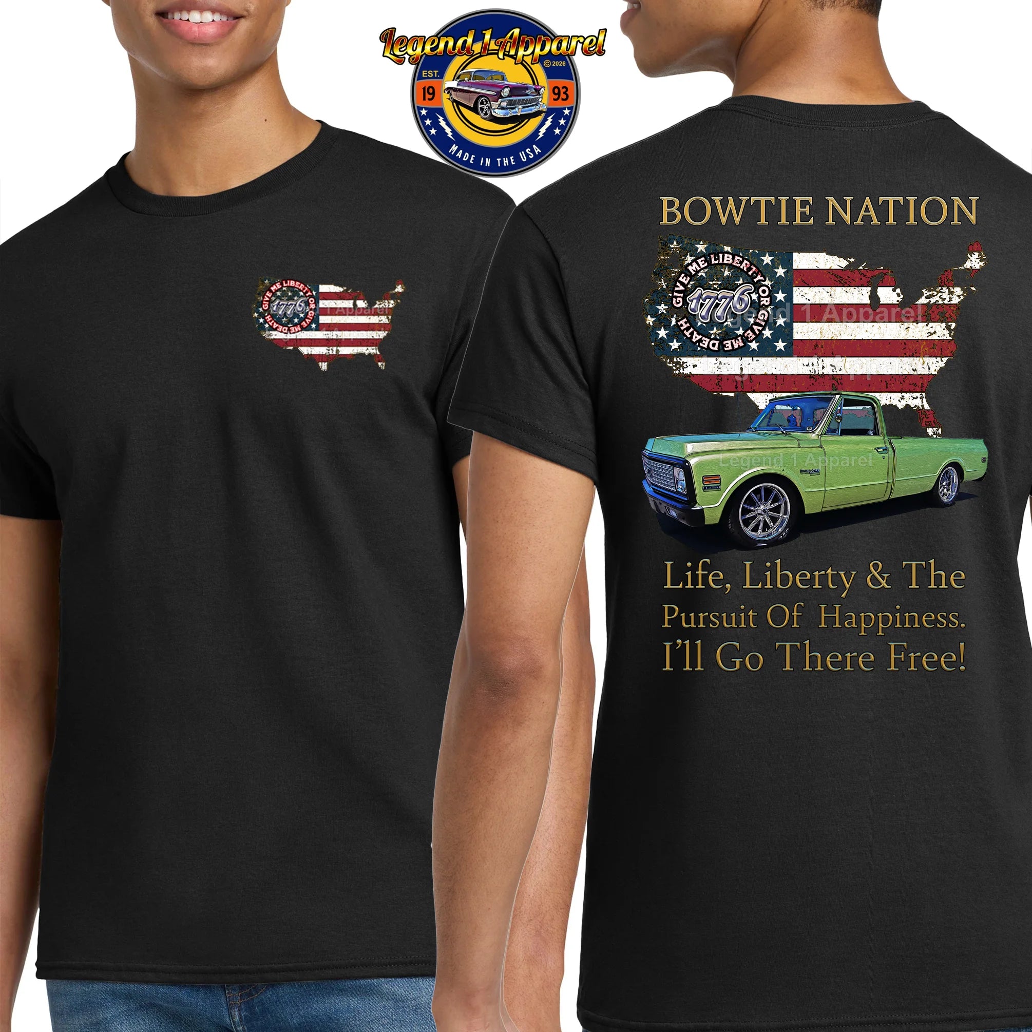 1972 Chevrolet C10 Pick Up Truck Bowtie Nation T-Shirt – 72 Chevy Classic Truck Graphic Tee
