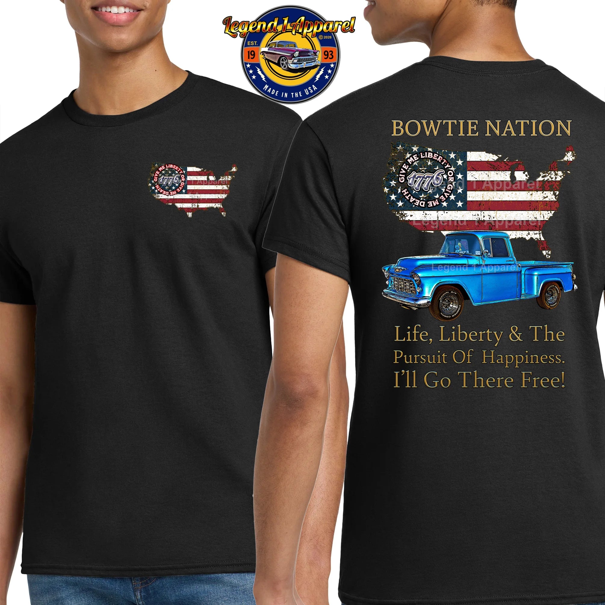 1955 Chevrolet Pick Up Truck Bowtie Nation T-Shirt – 55 Chevy Classic Truck Graphic Tee