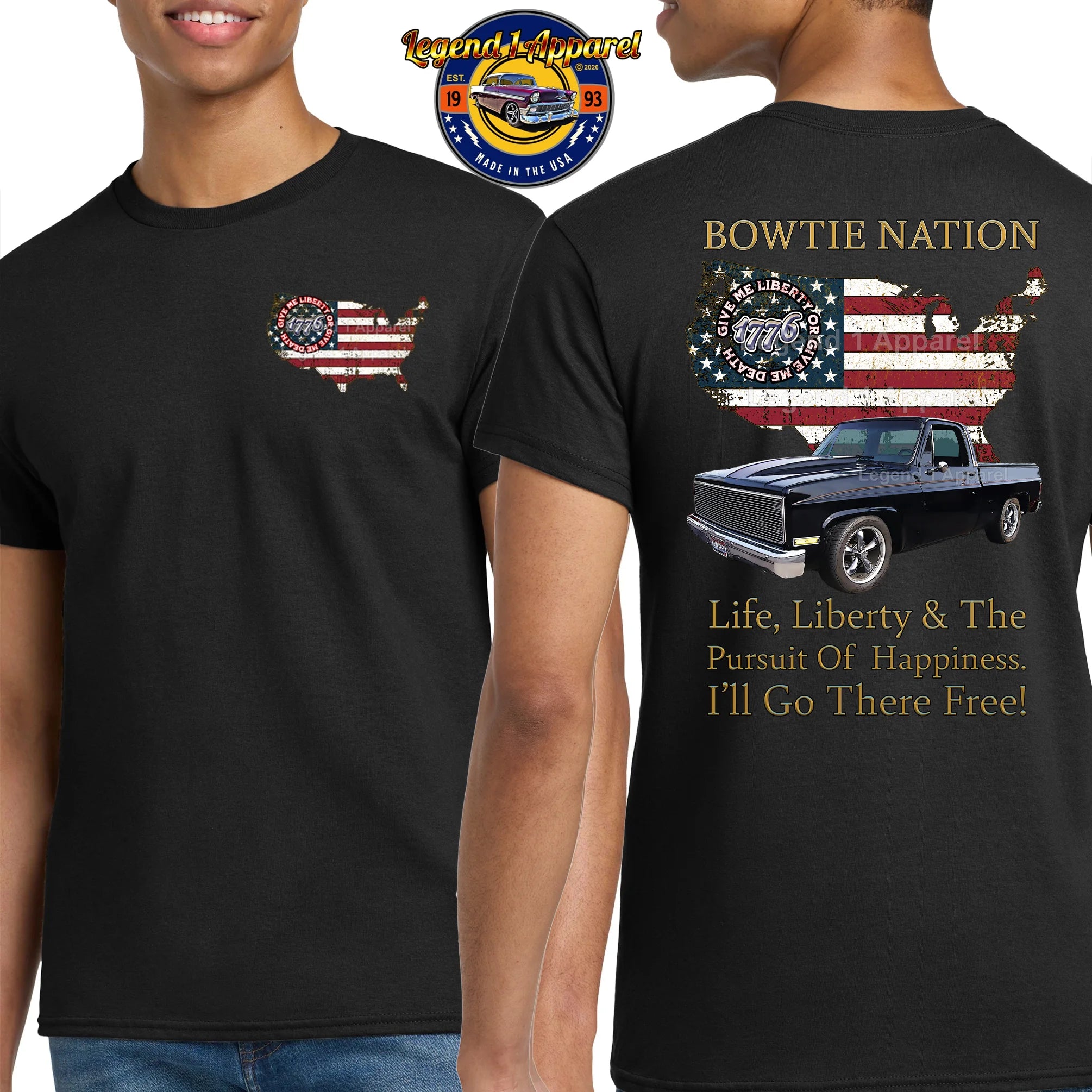 1985 Chevrolet C10 Square Body Pick Up Truck Bowtie Nation T-Shirt – 85 Chevy Classic Truck Graphic Tee