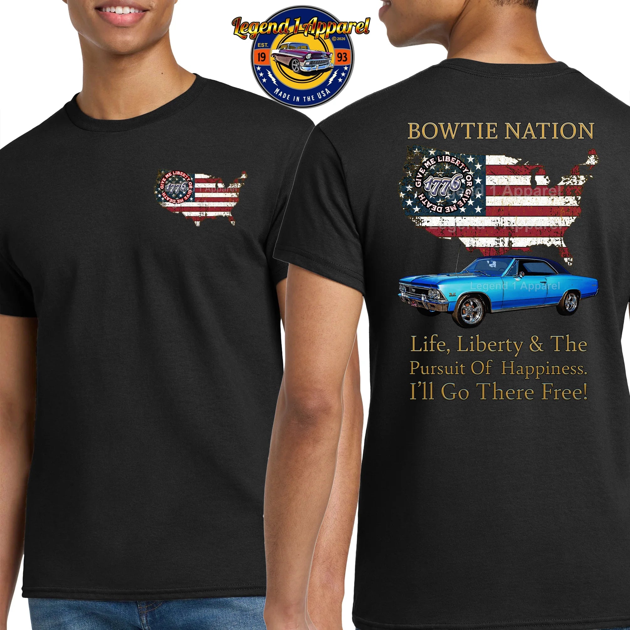 1966 Chevrolet Chevelle SS Bowtie Nation T-Shirt – 66 Chevy Classic Car Graphic Tee