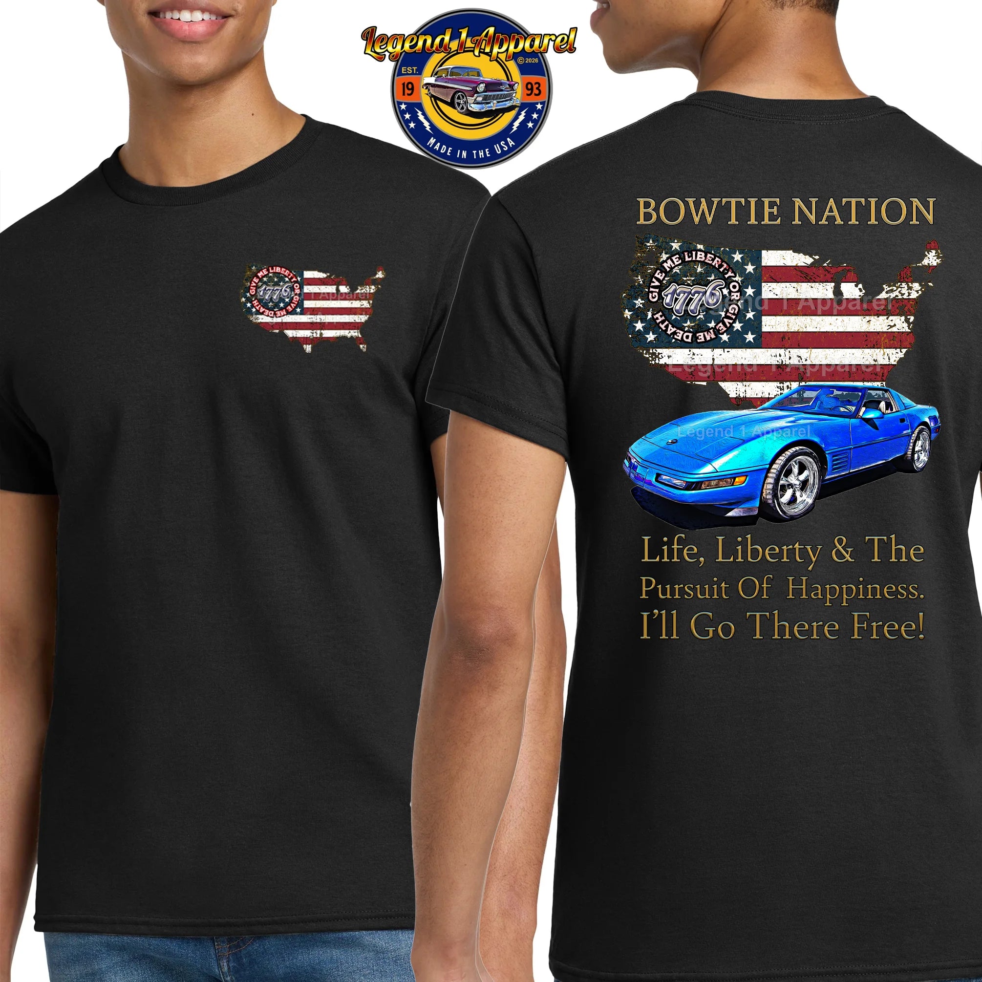 1992 Chevrolet C4 Corvette Bowtie Nation T-Shirt – 92 Chevy Classic Car Graphic Tee