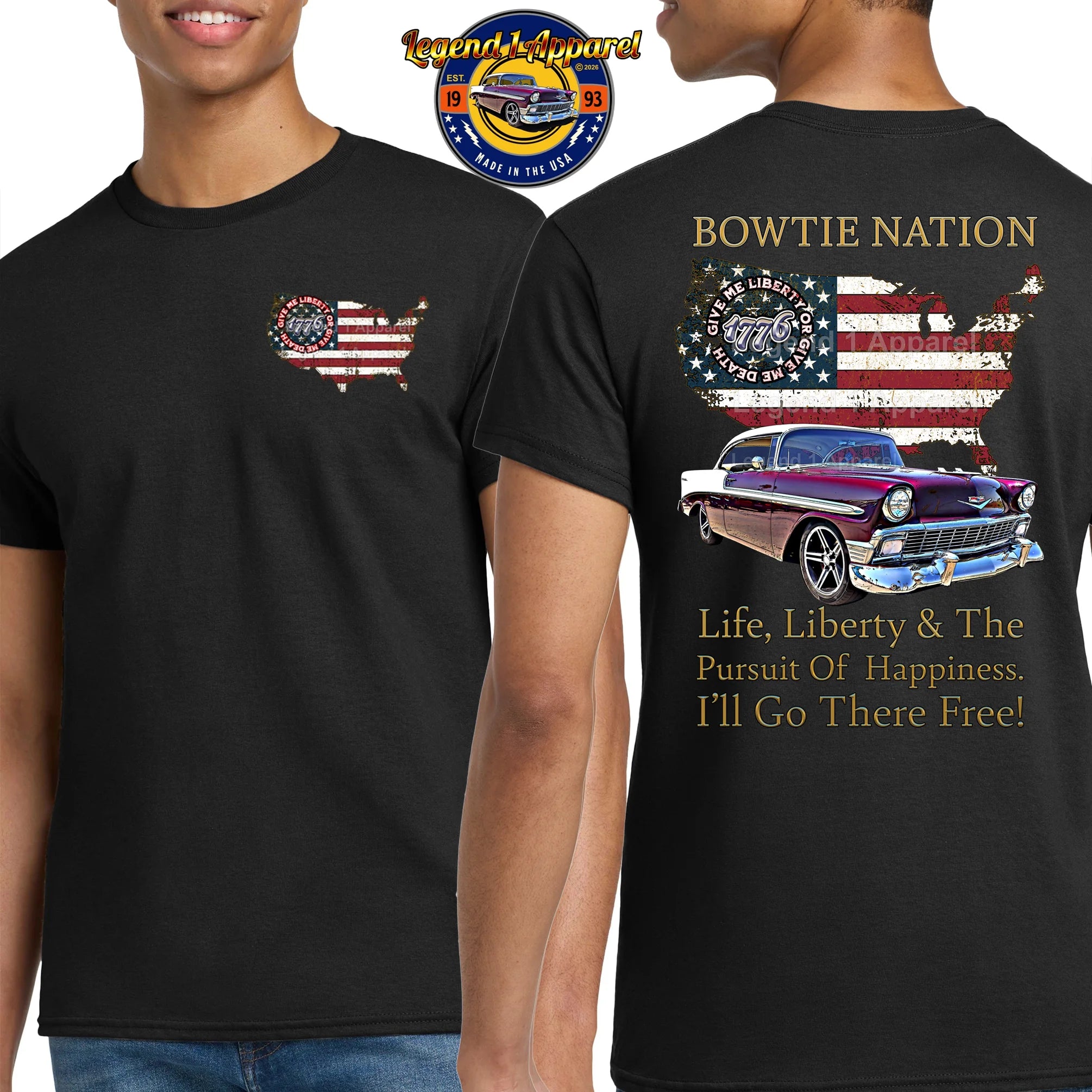 1956 Chevrolet Bel Air Bowtie Nation T-Shirt – 56 Chevy Classic Car Graphic Tee