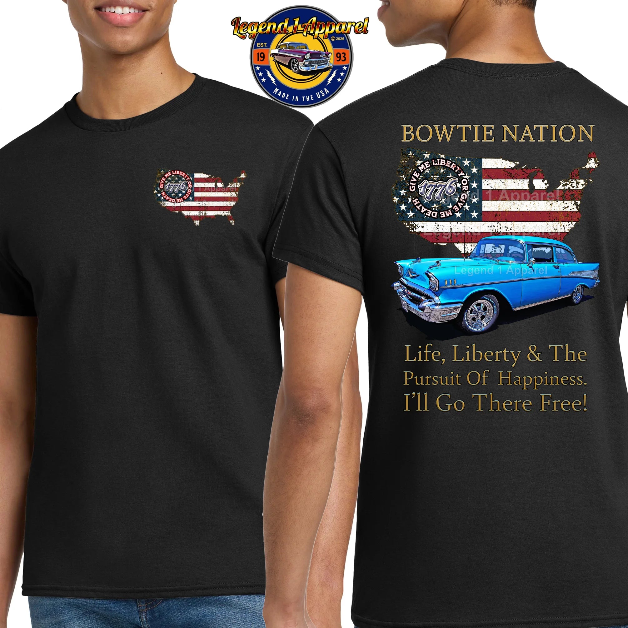 1957 Chevrolet Bel Air Bowtie Nation T-Shirt – 57 Chevy Classic Car Graphic Tee