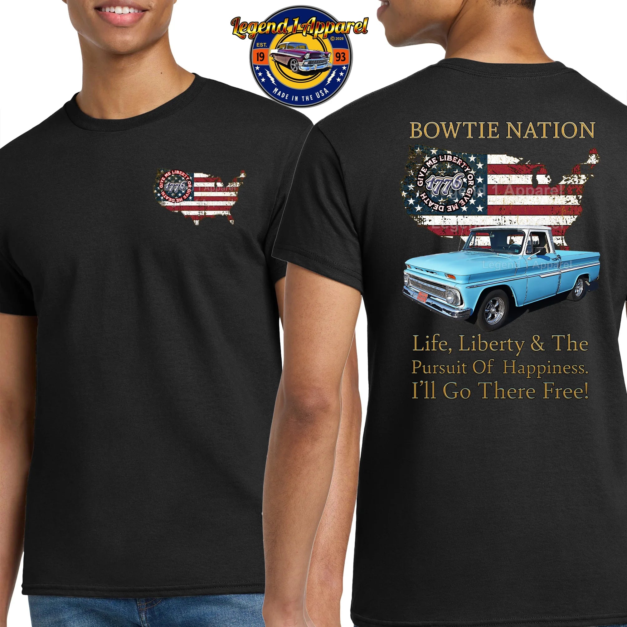 1964 Chevrolet Pick Up Truck Bowtie Nation T-Shirt – 64 Chevy Classic Truck Graphic Tee