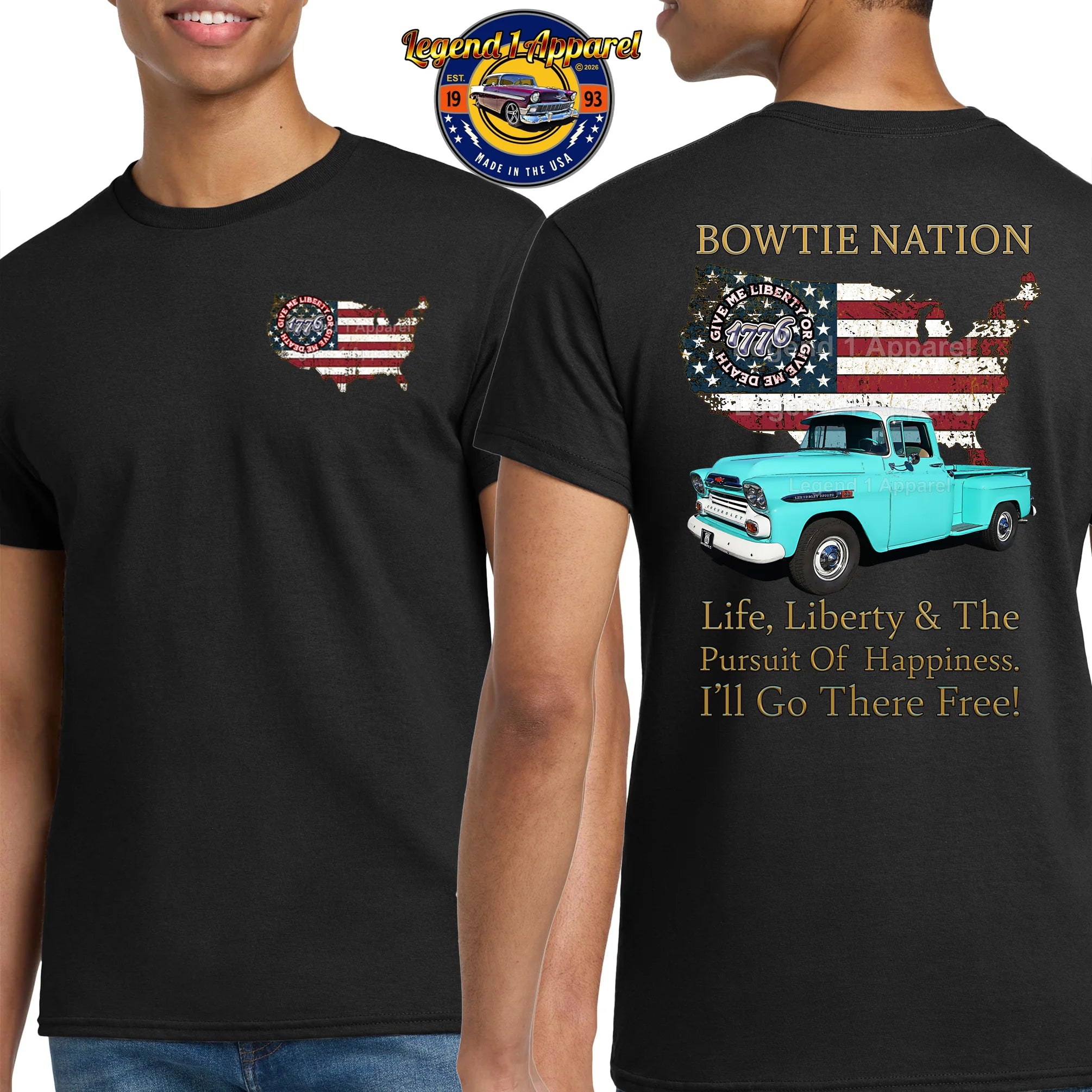 1959 Chevrolet Pick Up Truck Bowtie Nation T-Shirt – 59 Chevy Classic Truck Graphic Tee