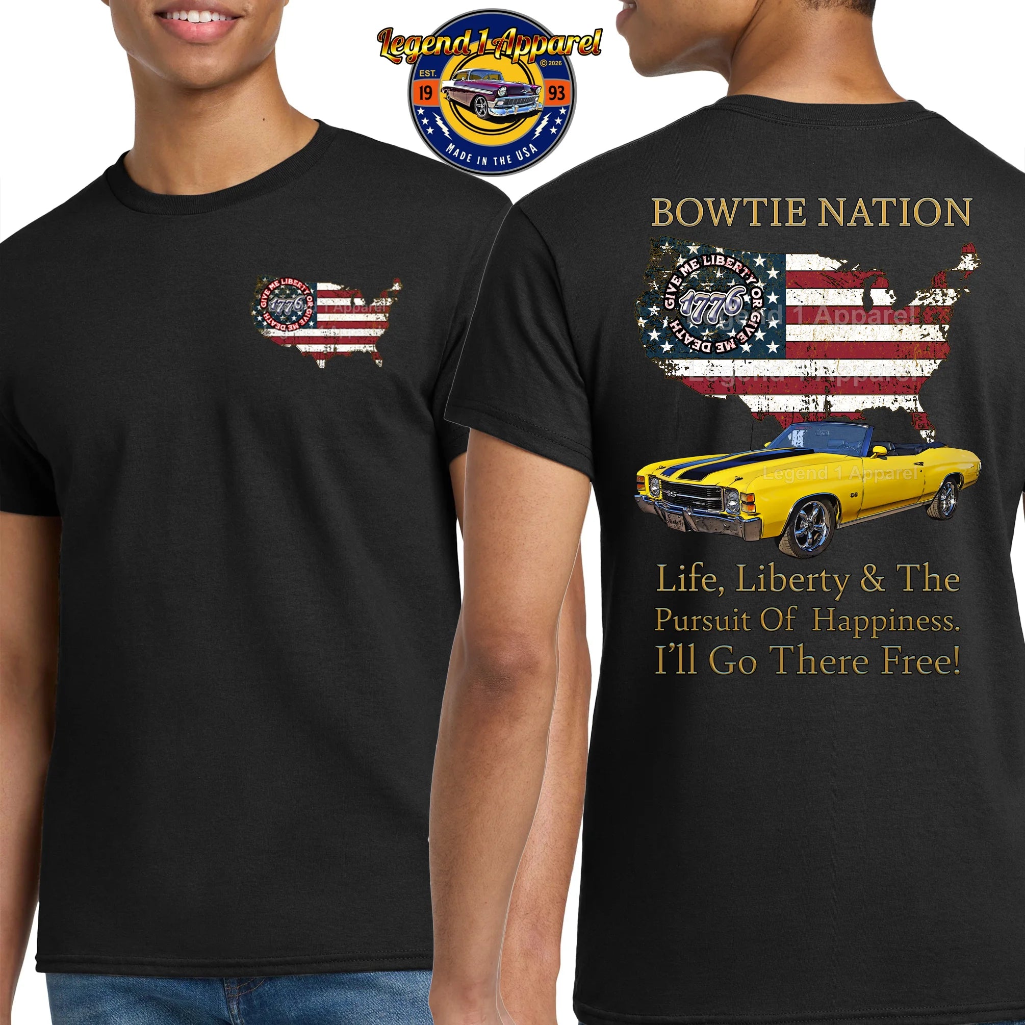 1971 Chevrolet Chevelle Convertible SS Bowtie Nation T-Shirt – 71 Chevy Classic Car Graphic Tee