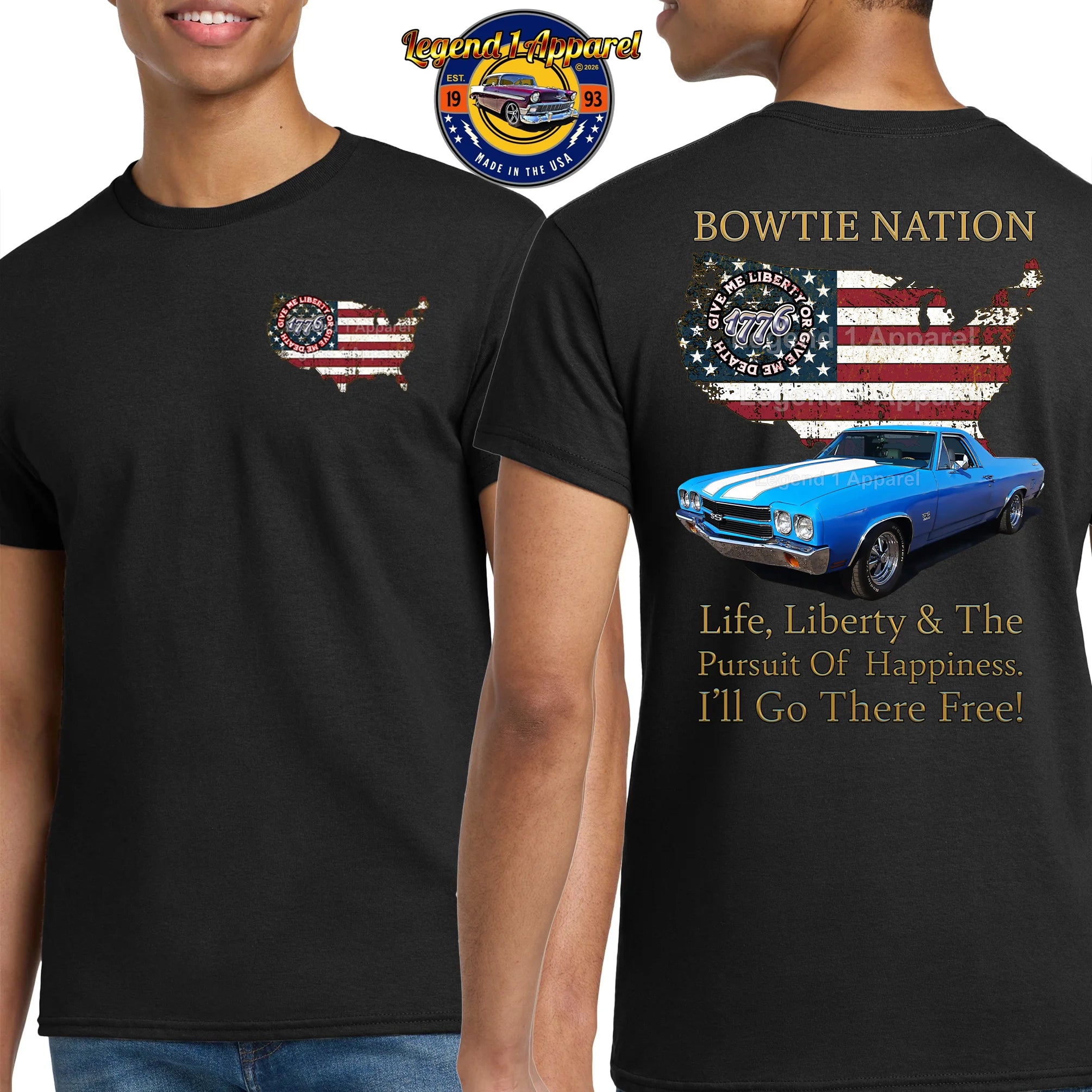 1970 Chevrolet El Camino SS Bowtie Nation T-Shirt – 70 Chevy Classic Truck Graphic Tee