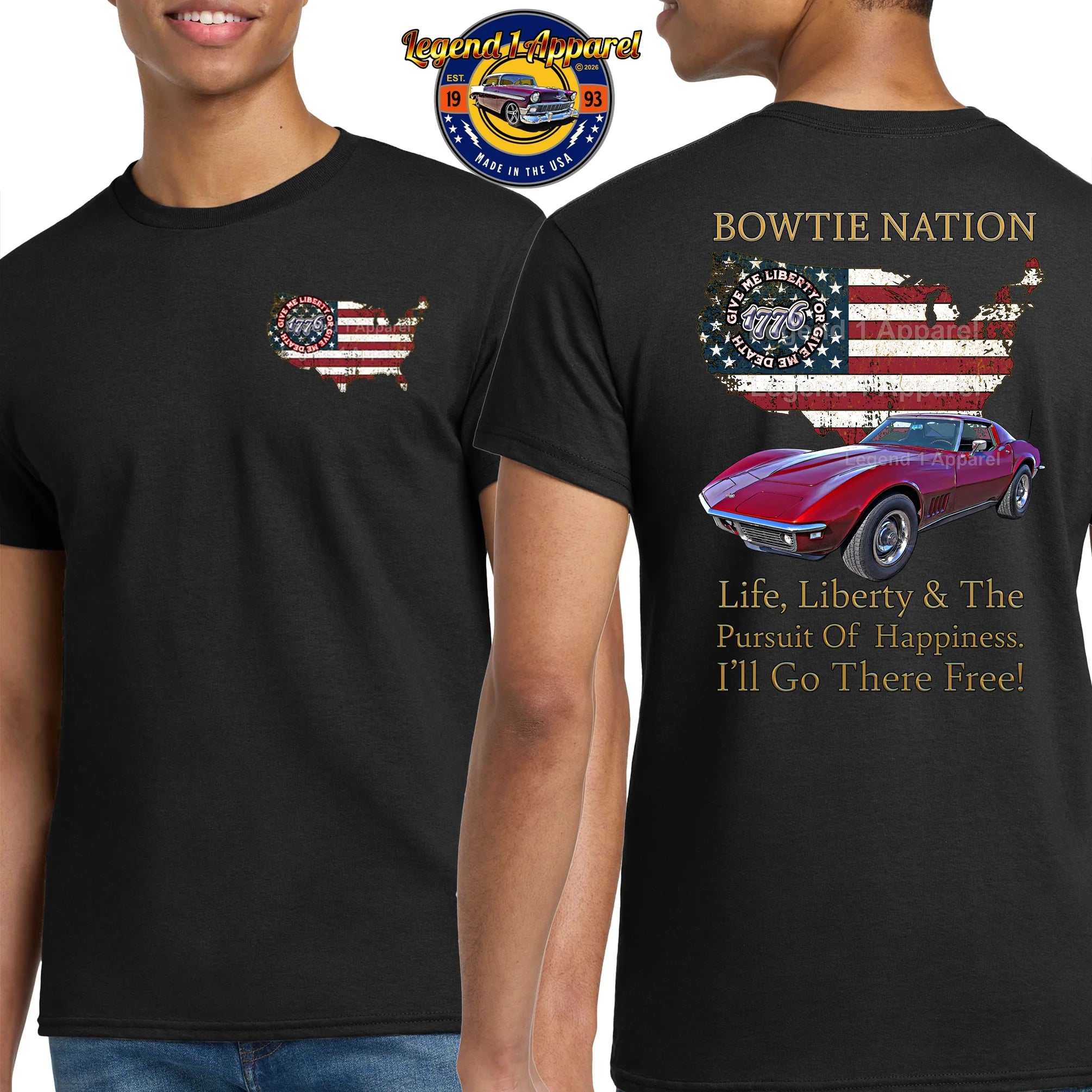 1969 Chevrolet C3 Corvette Bowtie Nation T-Shirt – 69 Chevy Classic Car Graphic Tee