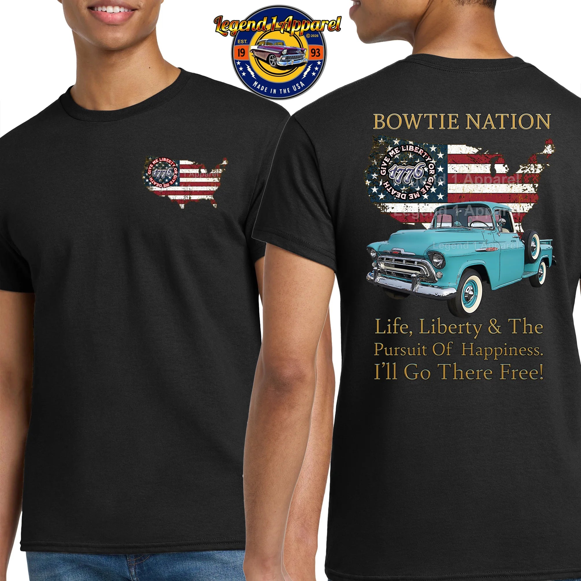 1957 Chevrolet Pick Up Truck Bowtie Nation T-Shirt – 57 Chevy Classic Truck Graphic Tee