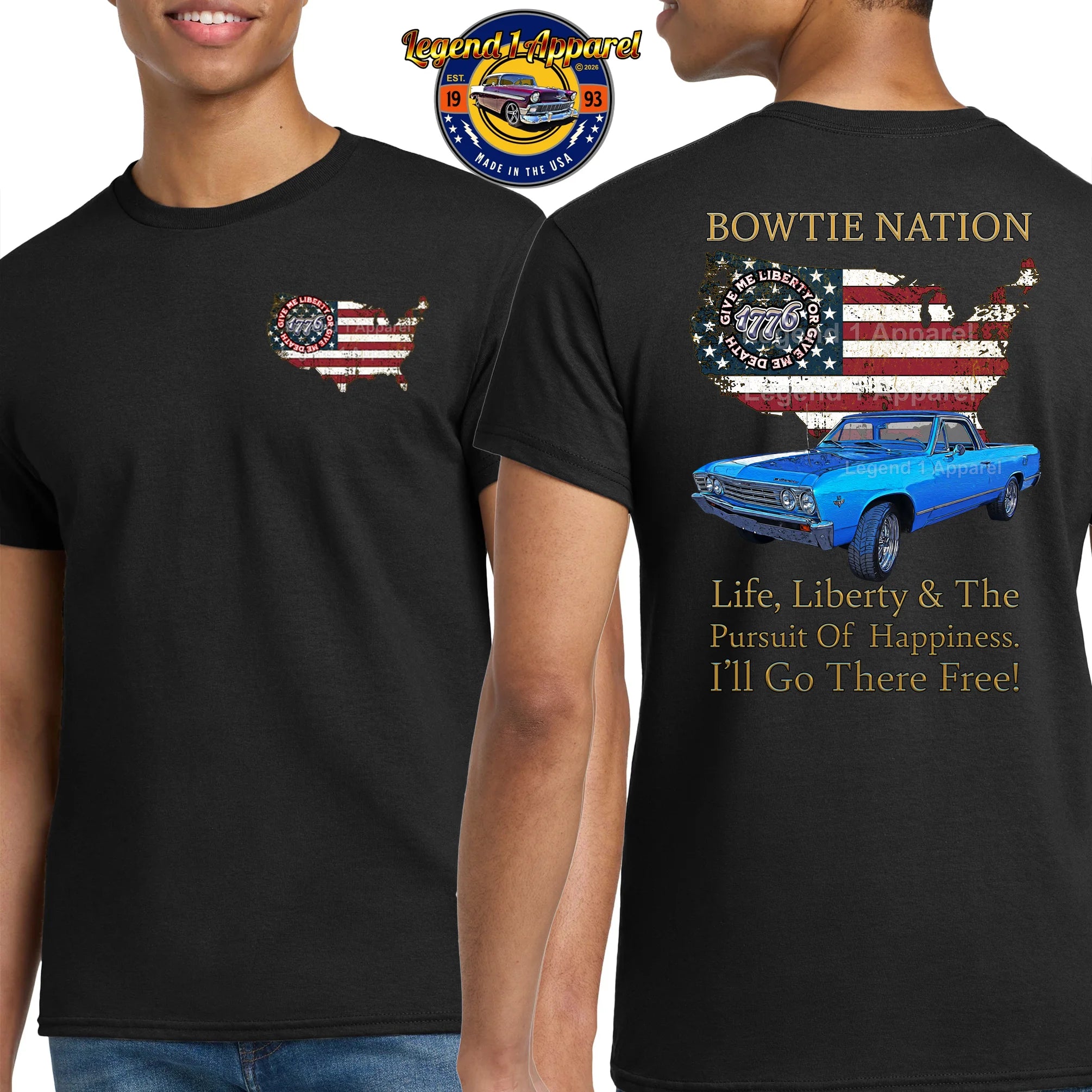 1967 Chevrolet El Camino Bowtie Nation T-Shirt – 67 Chevy Classic Truck Graphic Tee