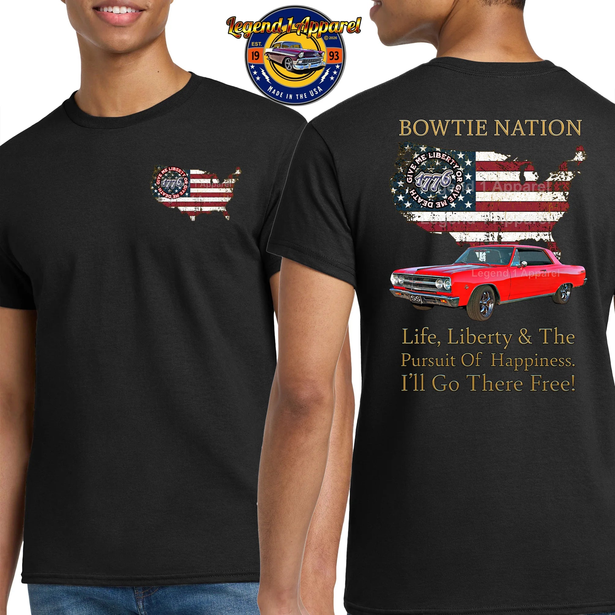 1965 Chevrolet Chevelle SS Bowtie Nation T-Shirt – 65 Chevy Classic Car Graphic Tee