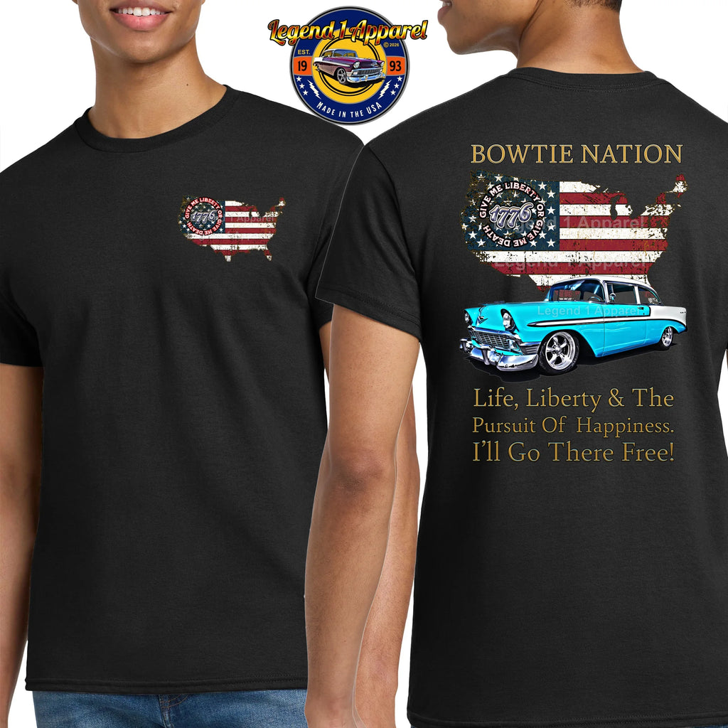 1956 Chevrolet Bel Air Bowtie Nation T-Shirt – 56 Chevy Classic Car Graphic Tee