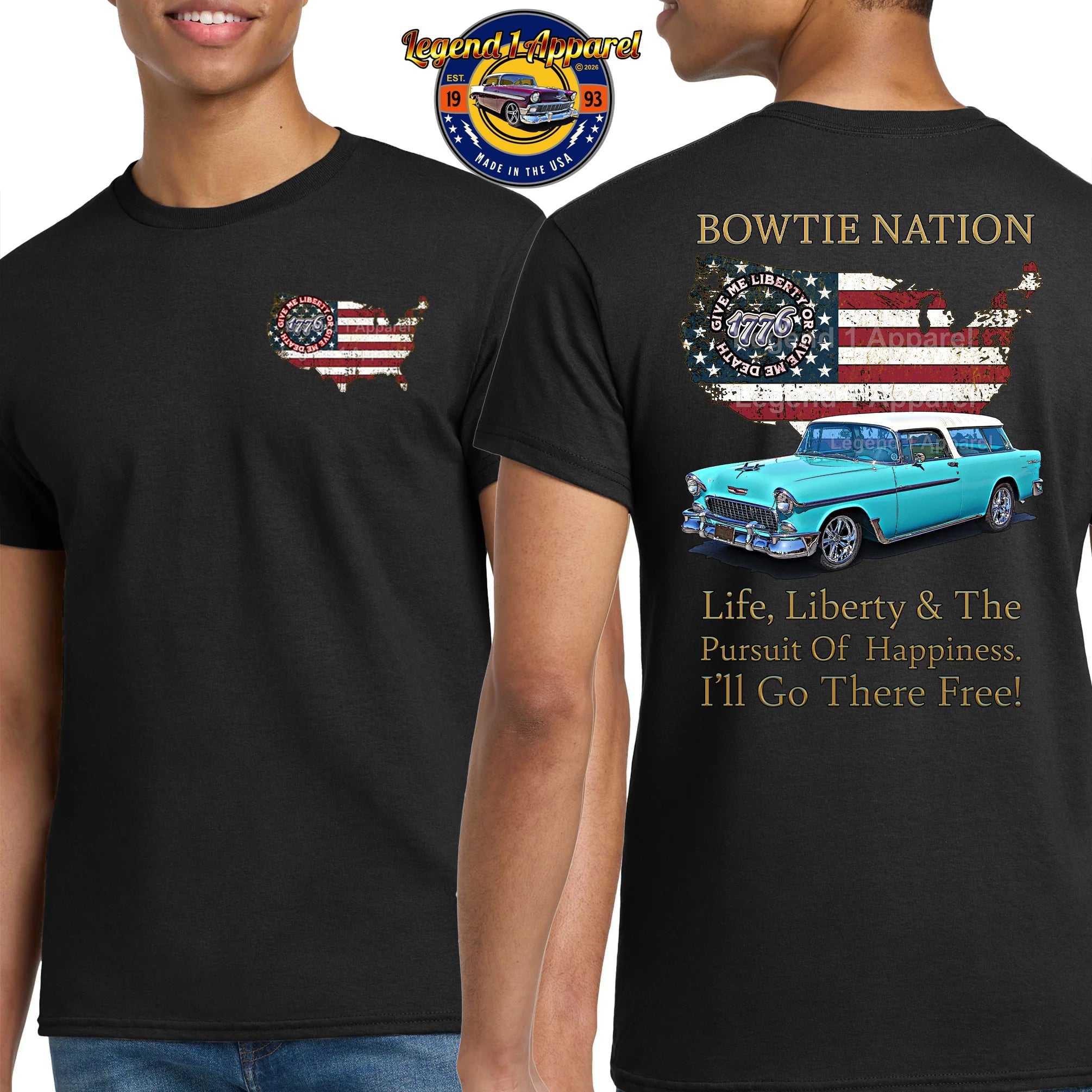 1955 Chevrolet Bel Air Nomad Bowtie Nation T-Shirt – 55 Chevy Classic Car Graphic Tee