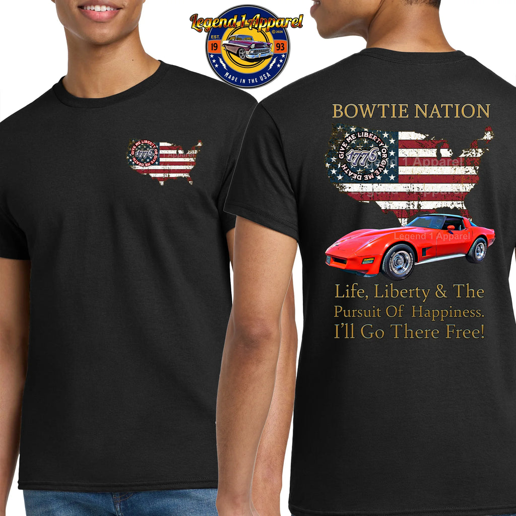 1980 Chevrolet C3 Corvette Bowtie Nation T-Shirt – 80 Chevy Classic Car Graphic Tee