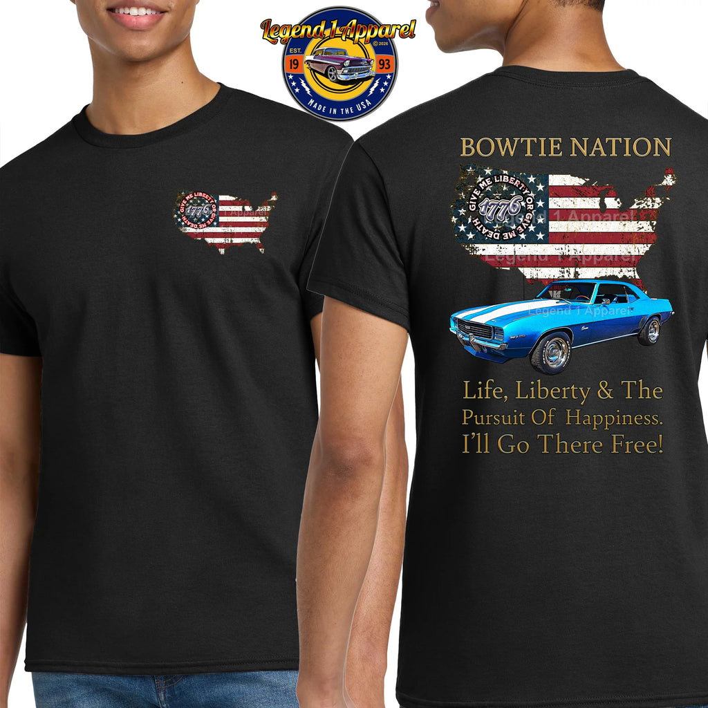1969 Chevrolet Camaro Bowtie Nation T-Shirt – 69 Chevy Classic Car Graphic Tee